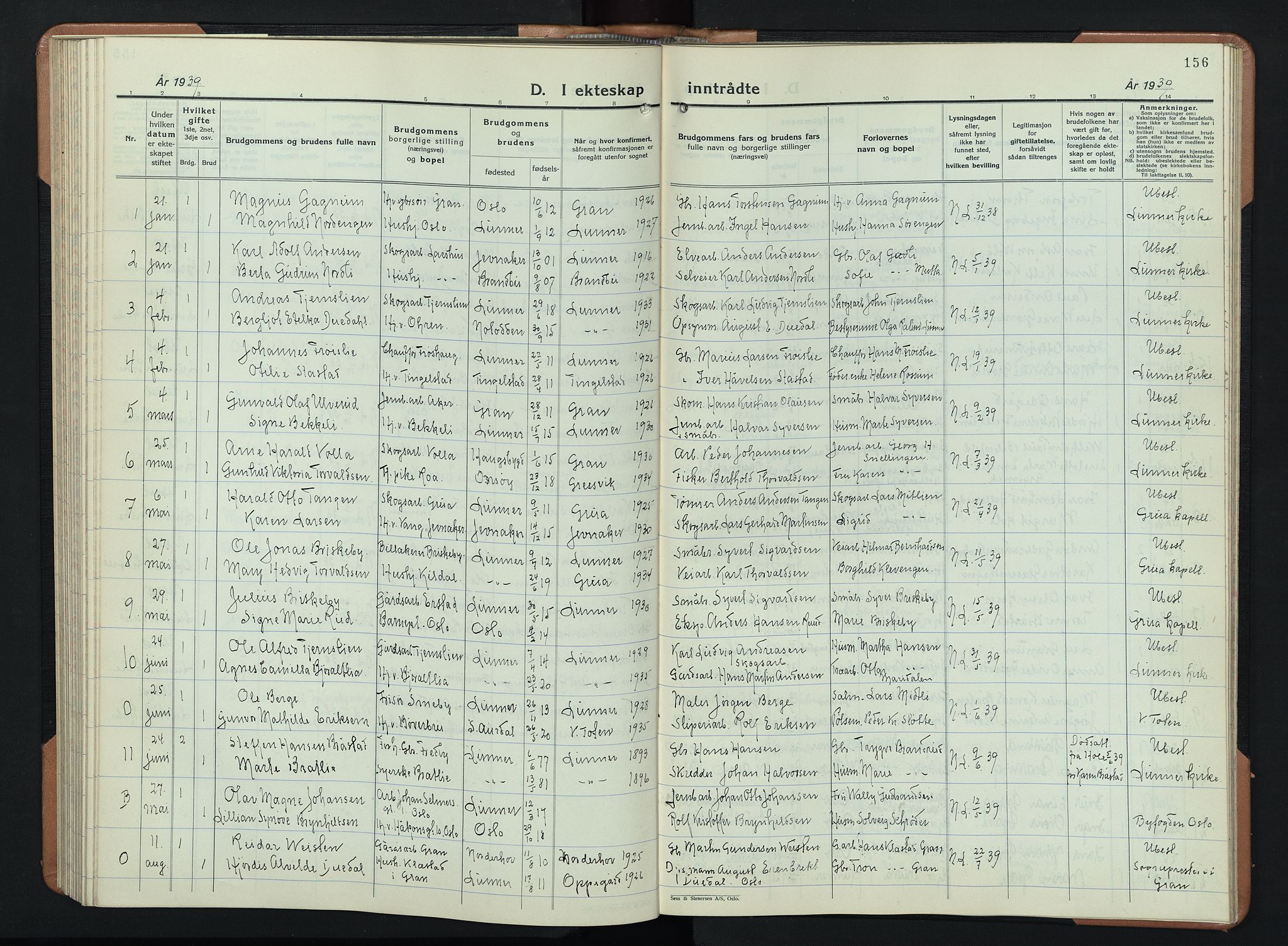 Lunner prestekontor, SAH/PREST-118/H/Ha/Hab/L0003: Klokkerbok nr. 3, 1933-1945, s. 156