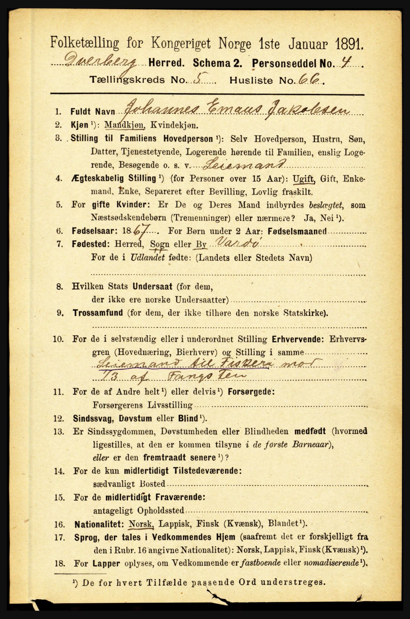 RA, Folketelling 1891 for 1872 Dverberg herred, 1891, s. 2014
