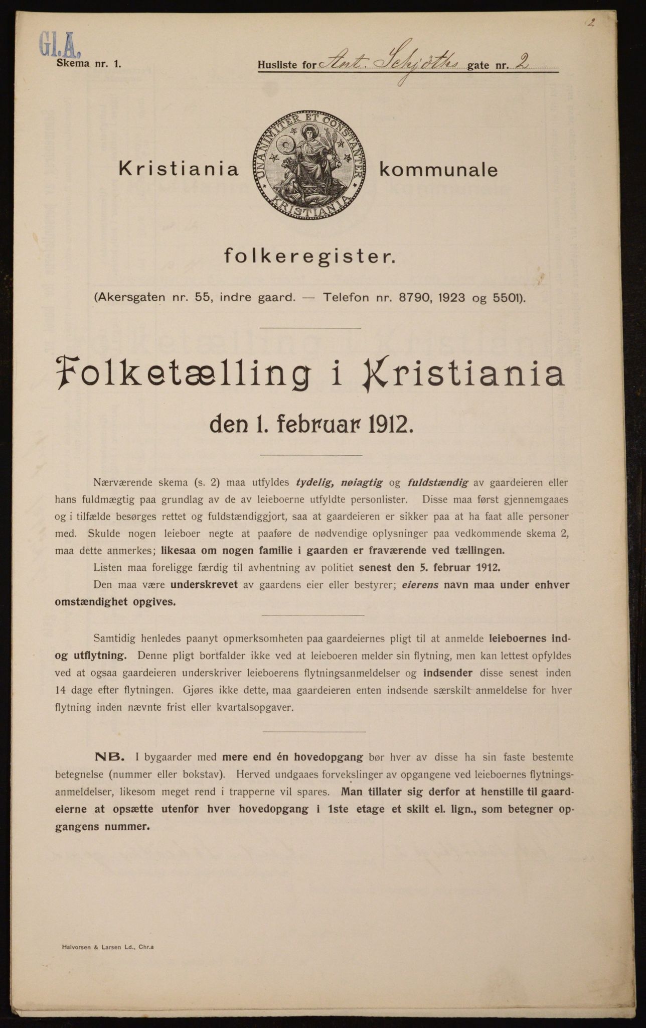 OBA, Kommunal folketelling 1.2.1912 for Kristiania, 1912, s. 1261