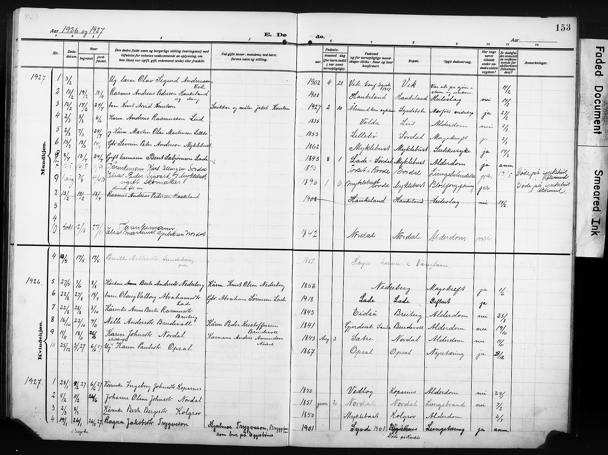 Ministerialprotokoller, klokkerbøker og fødselsregistre - Møre og Romsdal, AV/SAT-A-1454/502/L0028: Klokkerbok nr. 502C02, 1909-1932, s. 153