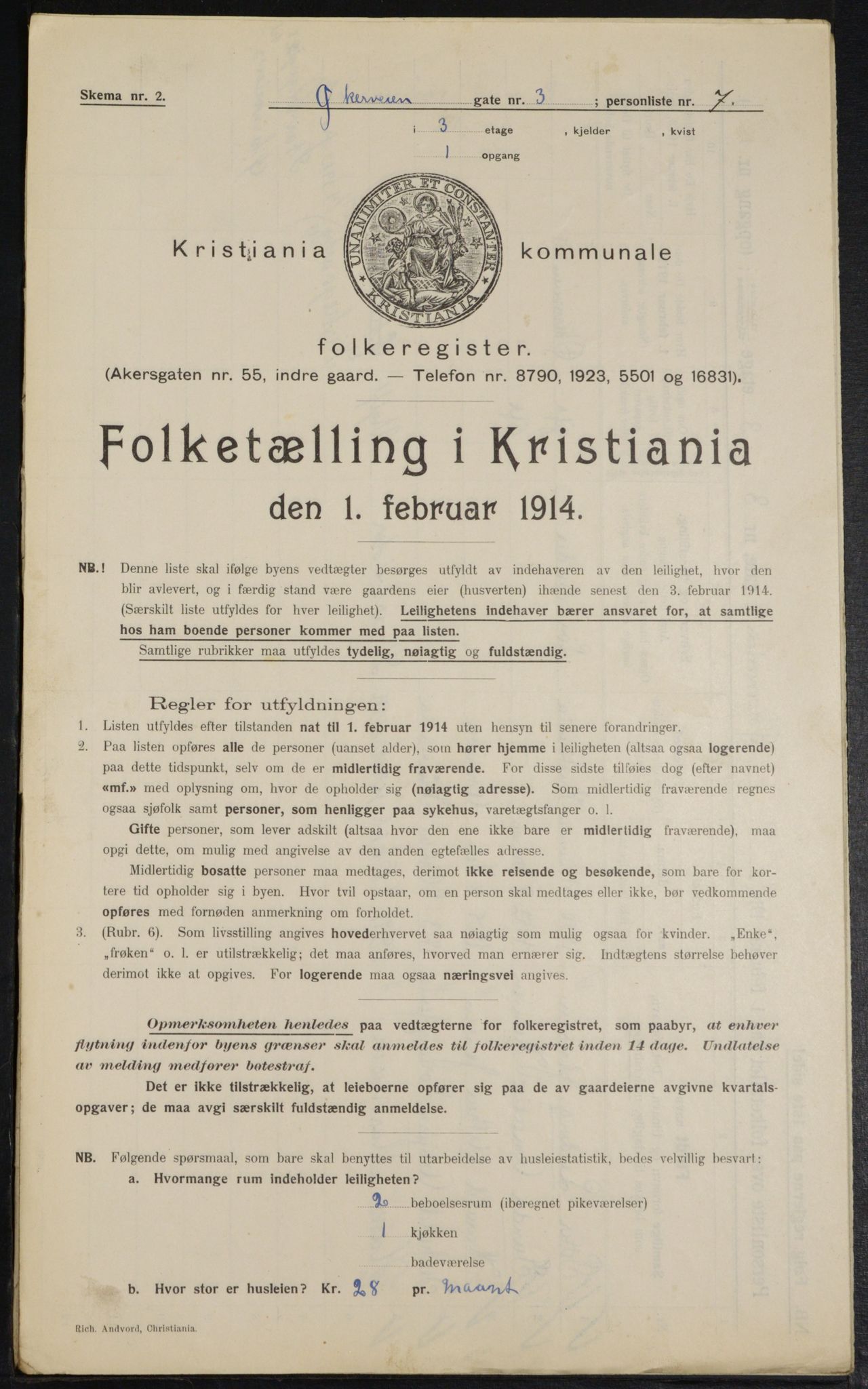 OBA, Kommunal folketelling 1.2.1914 for Kristiania, 1914, s. 129714