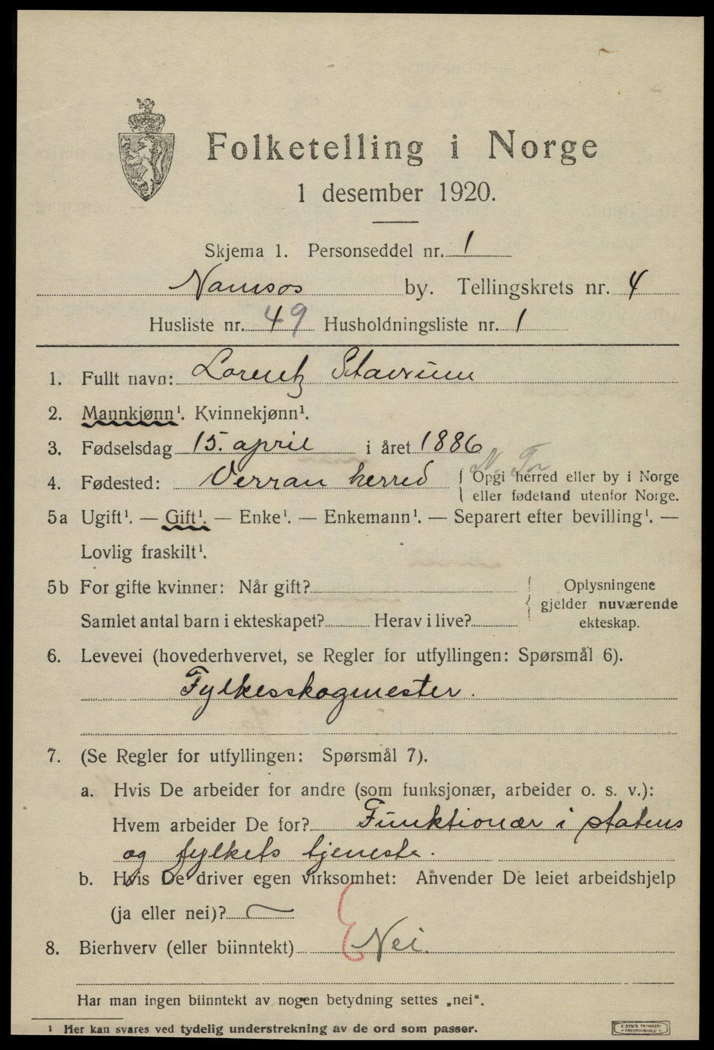 SAT, Folketelling 1920 for 1703 Namsos ladested, 1920, s. 5615