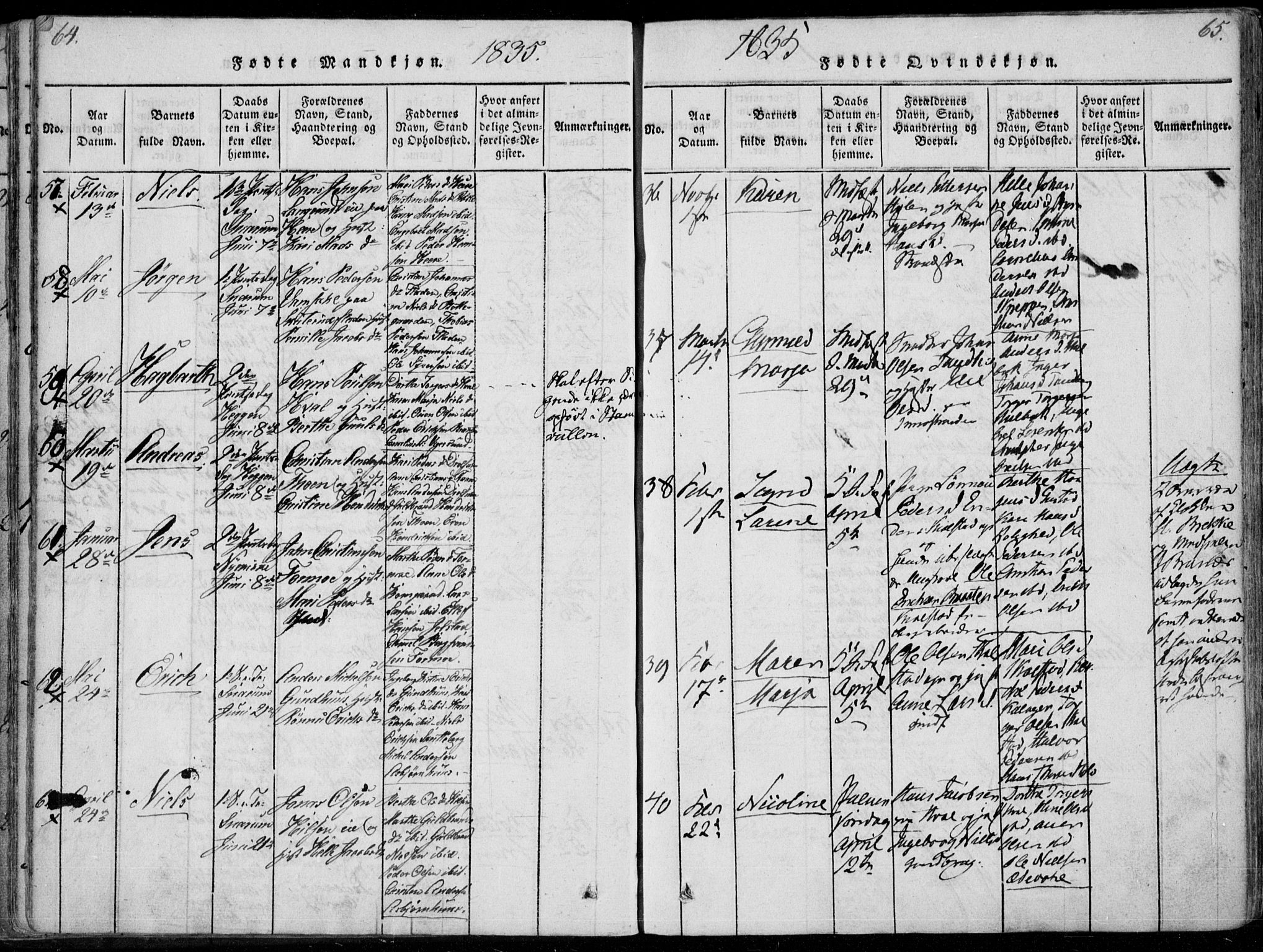 Modum kirkebøker, AV/SAKO-A-234/F/Fa/L0006: Ministerialbok nr. 6, 1832-1841, s. 64-65