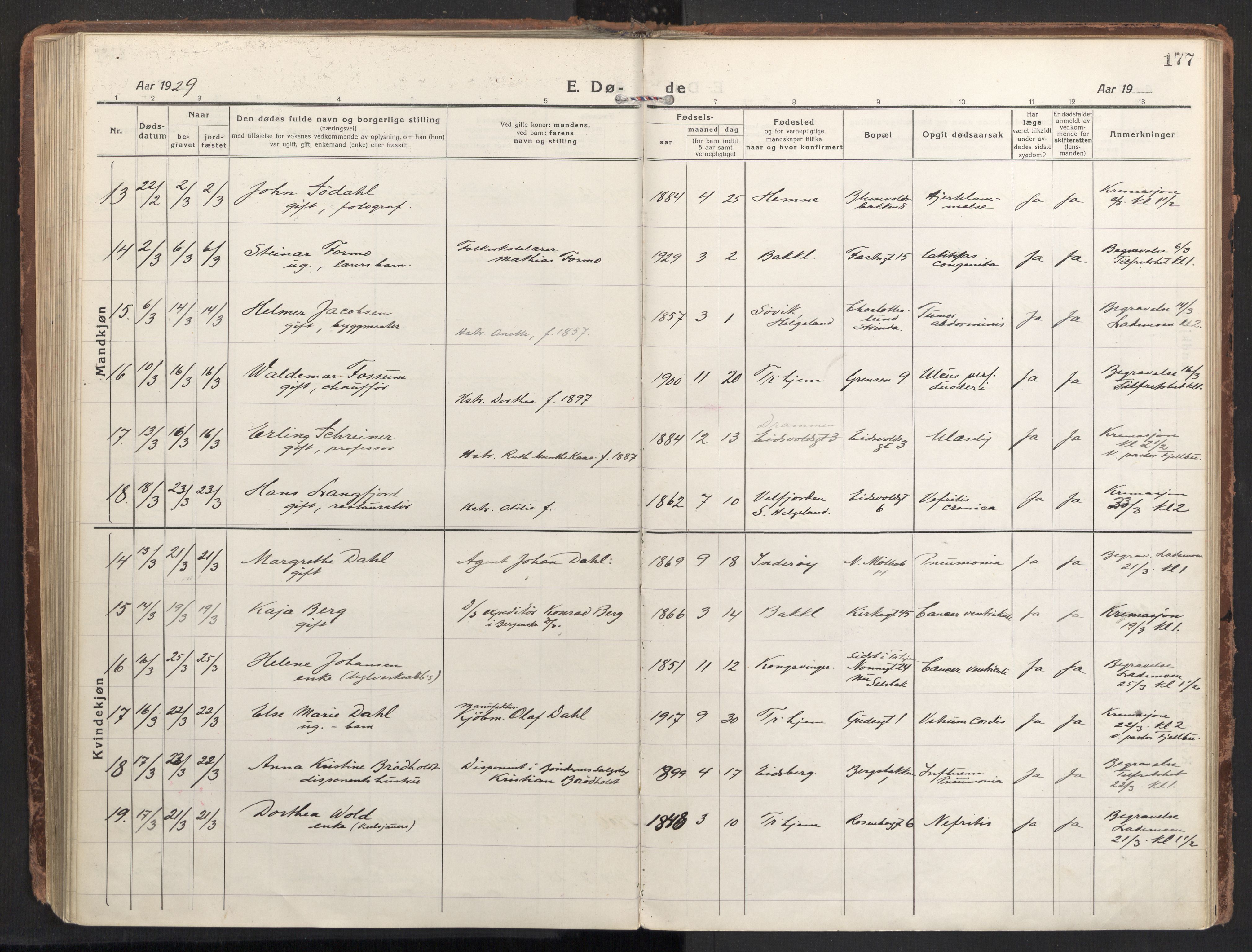 Ministerialprotokoller, klokkerbøker og fødselsregistre - Sør-Trøndelag, AV/SAT-A-1456/604/L0207: Ministerialbok nr. 604A27, 1917-1933, s. 177