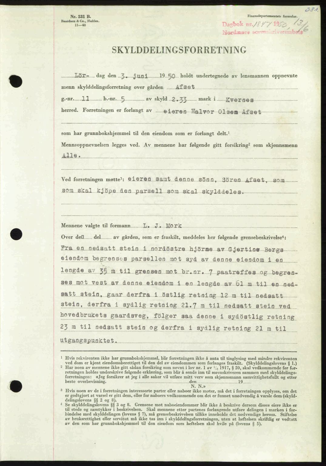 Nordmøre sorenskriveri, AV/SAT-A-4132/1/2/2Ca: Pantebok nr. A115, 1950-1950, Dagboknr: 1847/1950