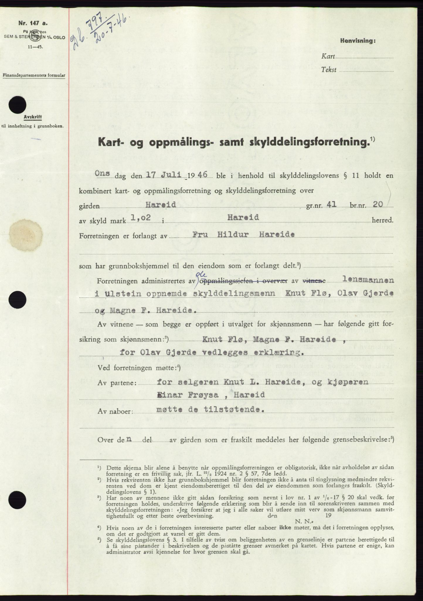 Søre Sunnmøre sorenskriveri, SAT/A-4122/1/2/2C/L0078: Pantebok nr. 4A, 1946-1946, Dagboknr: 797/1946