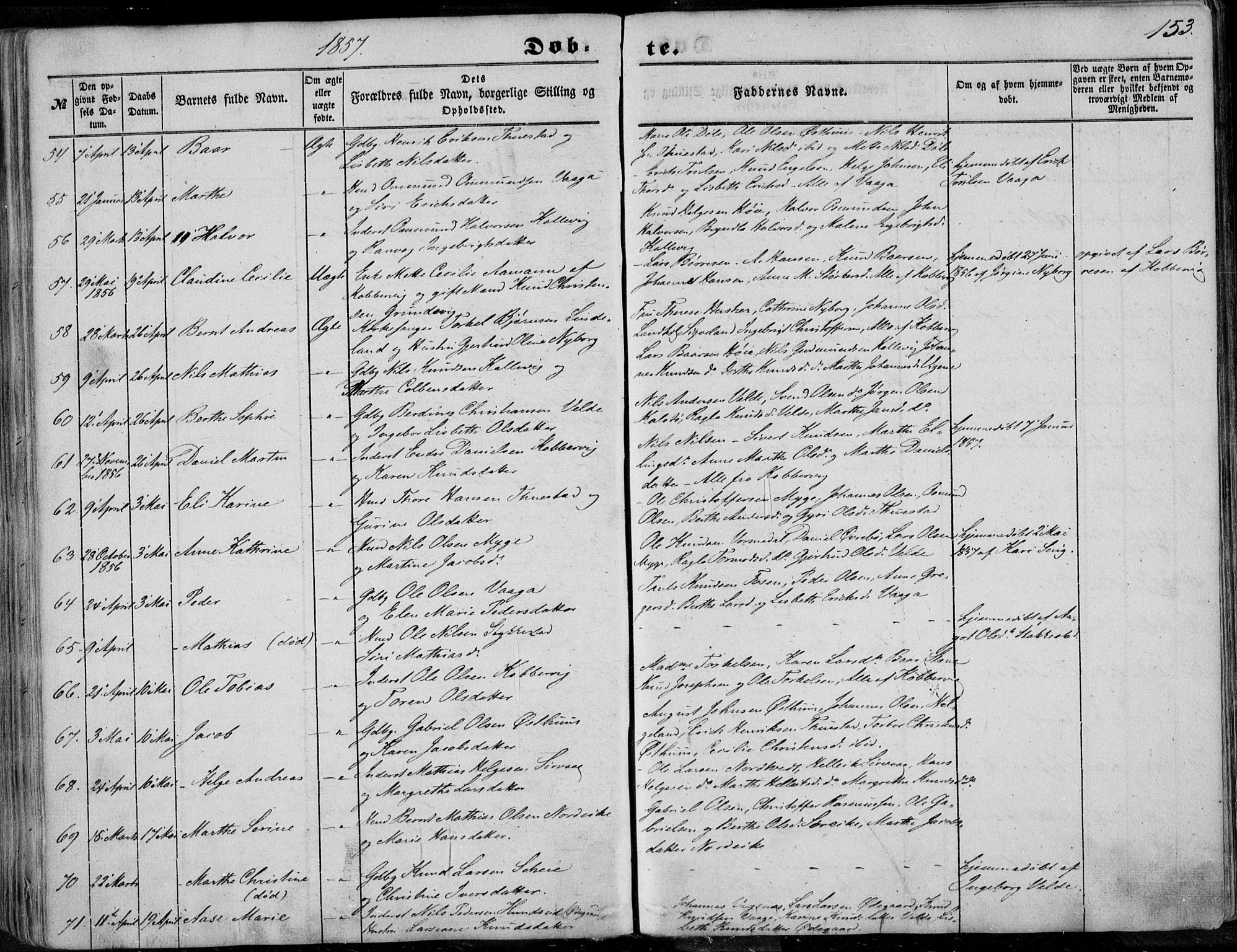 Avaldsnes sokneprestkontor, AV/SAST-A -101851/H/Ha/Haa/L0008: Ministerialbok nr. A 8, 1847-1857, s. 153