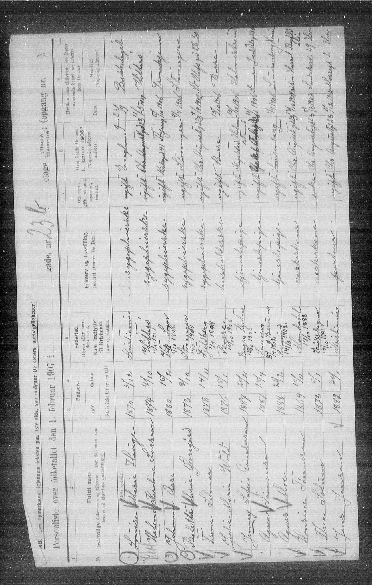 OBA, Kommunal folketelling 1.2.1907 for Kristiania kjøpstad, 1907, s. 27682