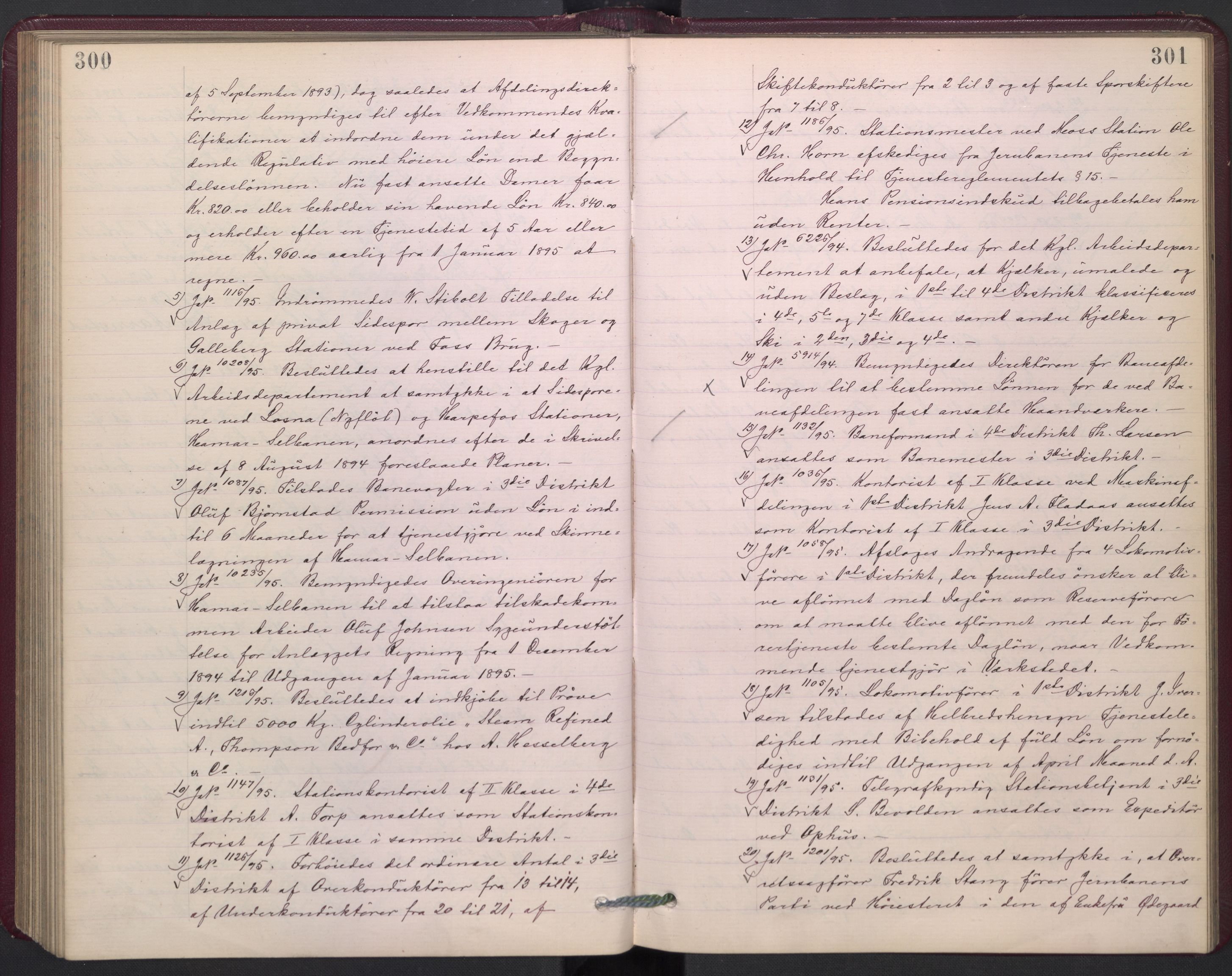 Norges statsbaner, Administrasjons- økonomi- og personalavdelingen, AV/RA-S-3412/A/Aa/L0002a: Forhandlingsprotokoll, 1893-1895, s. 300-301