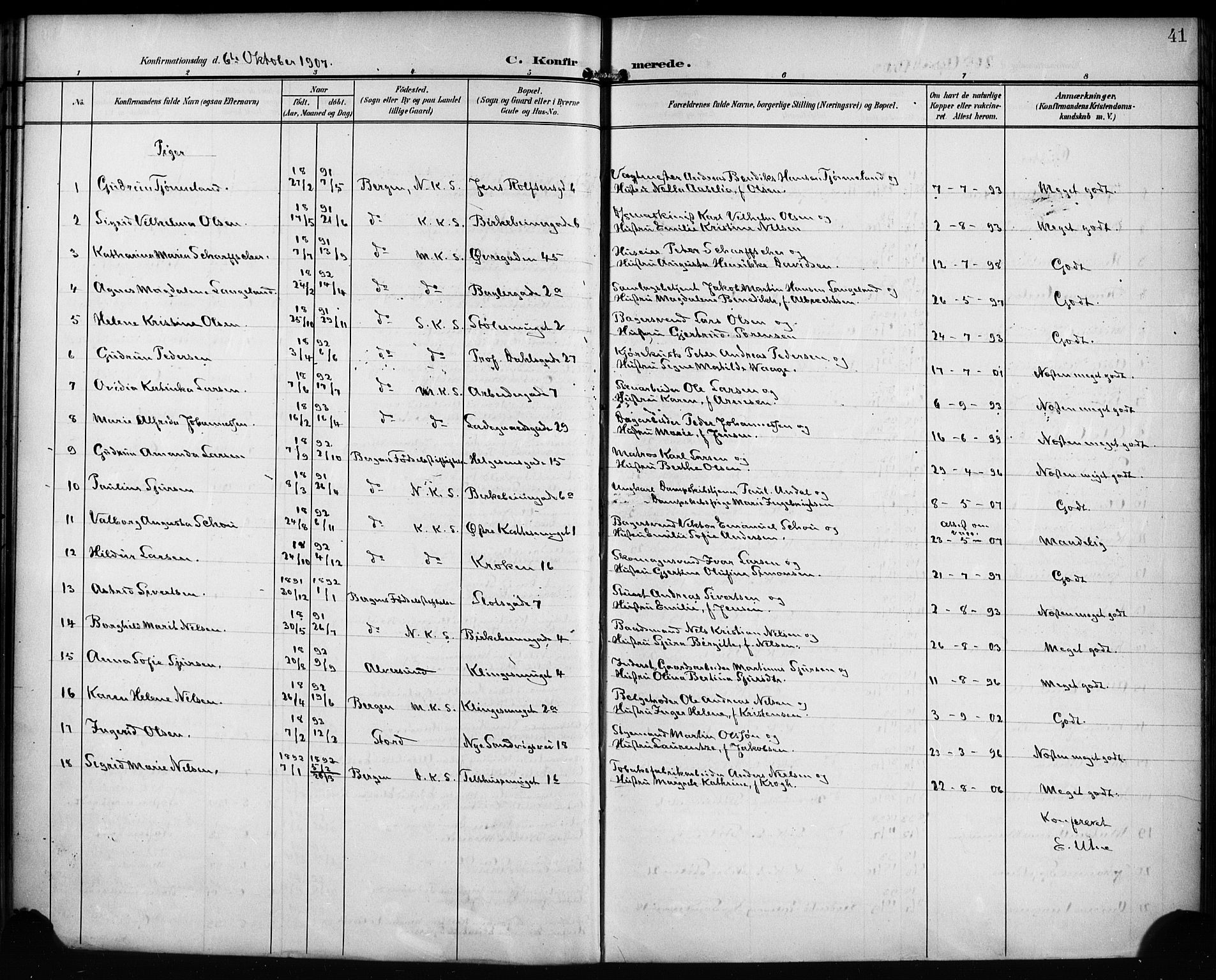 Mariakirken Sokneprestembete, AV/SAB-A-76901/H/Hab/L0009: Klokkerbok nr. A 9, 1901-1919, s. 41