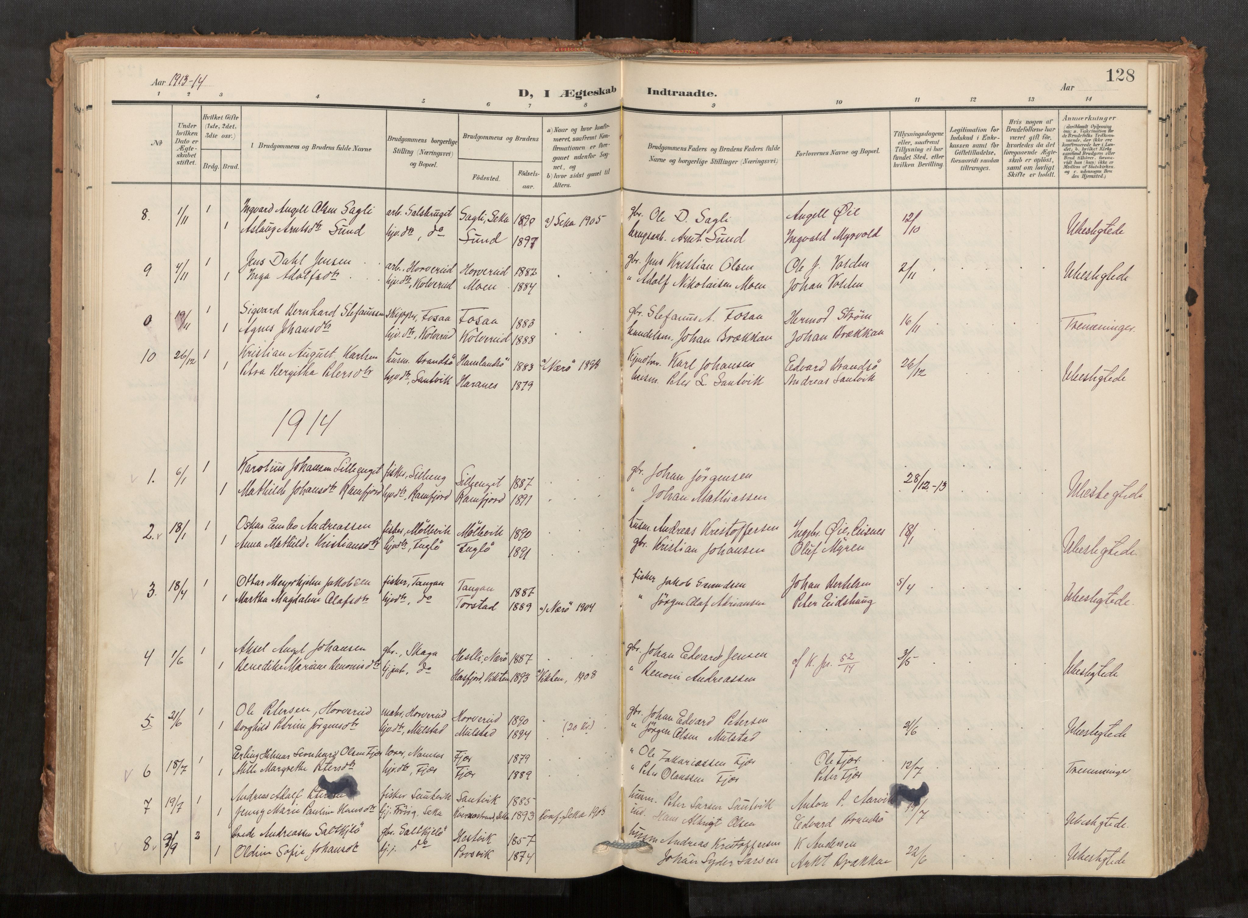 Kolvereid sokneprestkontor, AV/SAT-A-1171/H/Ha/Haa/L0001: Ministerialbok nr. 1, 1903-1922, s. 128