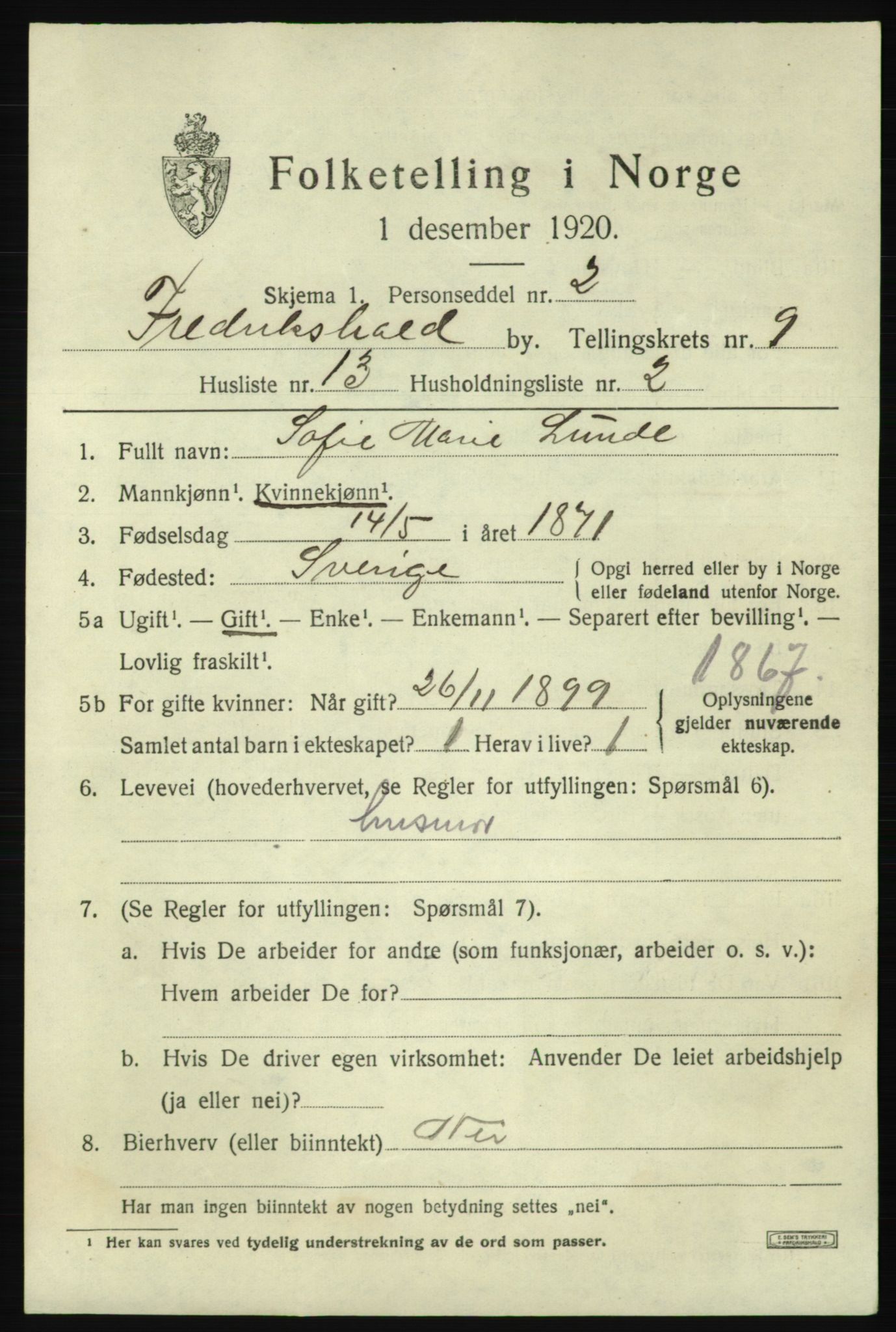 SAO, Folketelling 1920 for 0101 Fredrikshald kjøpstad, 1920, s. 16082