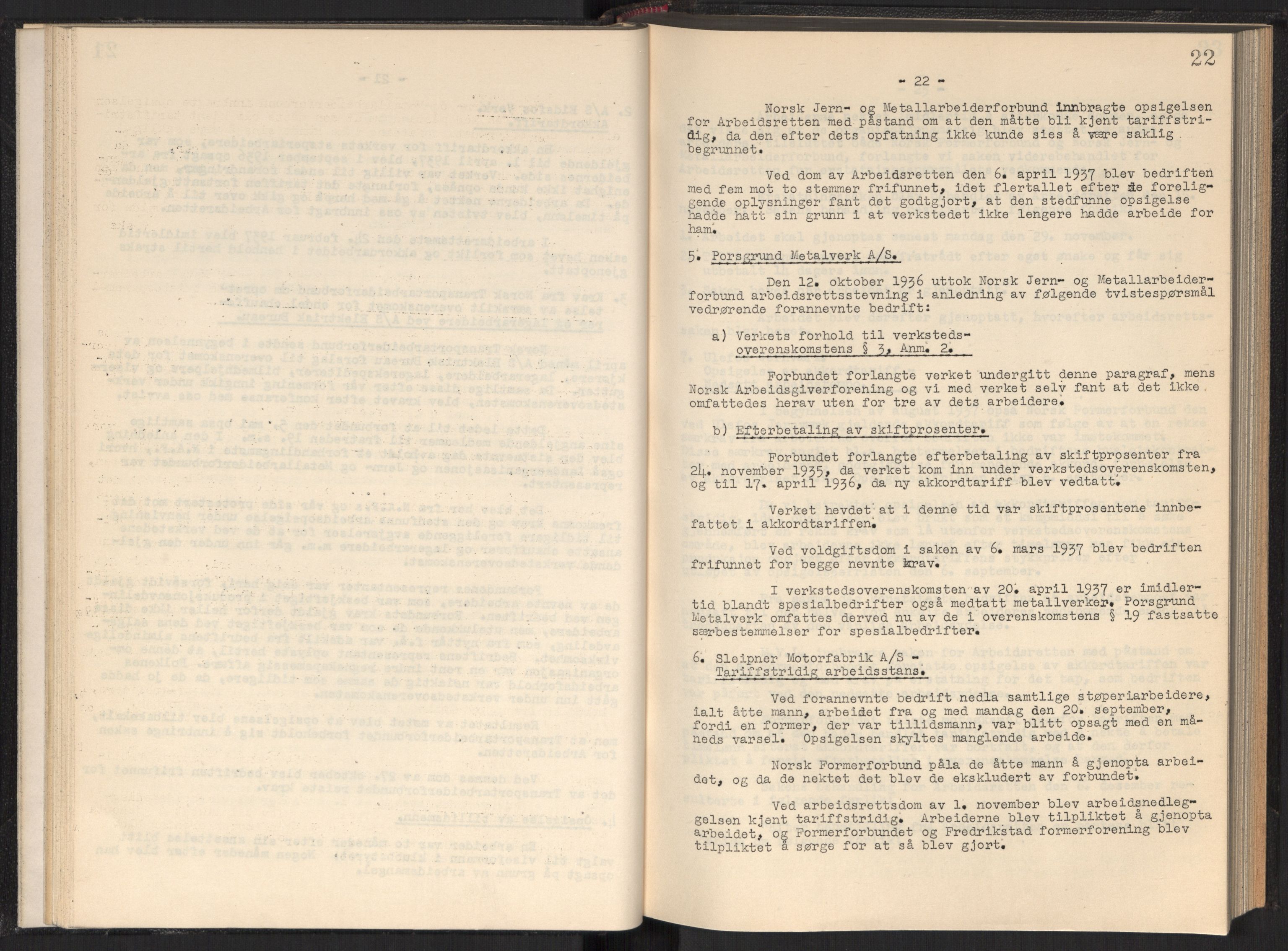 Teknologibedriftenes Landsforening TBL, RA/PA-1700/A/Ad/L0006: Årsberetning med register, 1937-1943, s. 22