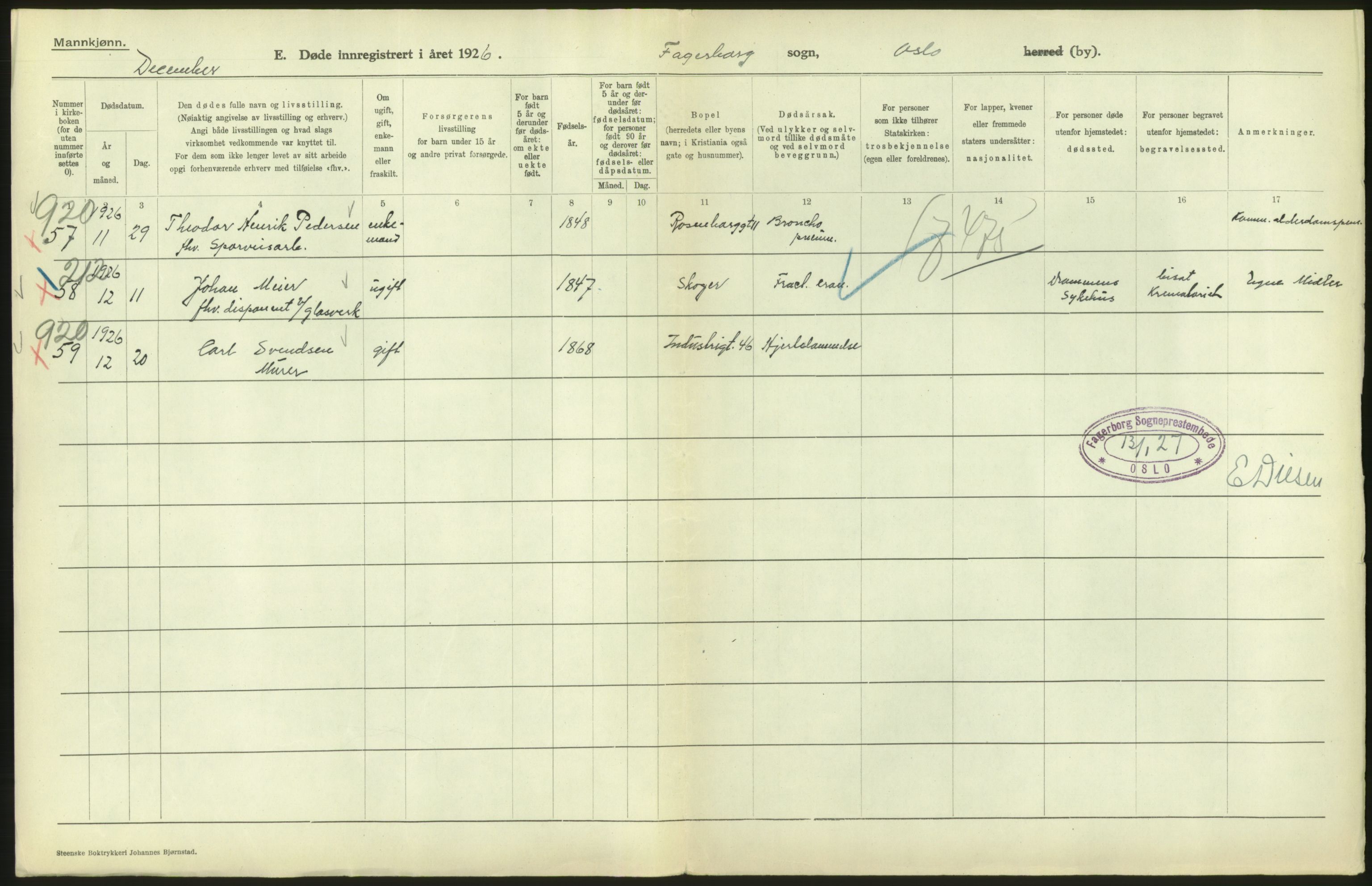 Statistisk sentralbyrå, Sosiodemografiske emner, Befolkning, AV/RA-S-2228/D/Df/Dfc/Dfcf/L0009: Oslo: Døde menn, 1926, s. 24