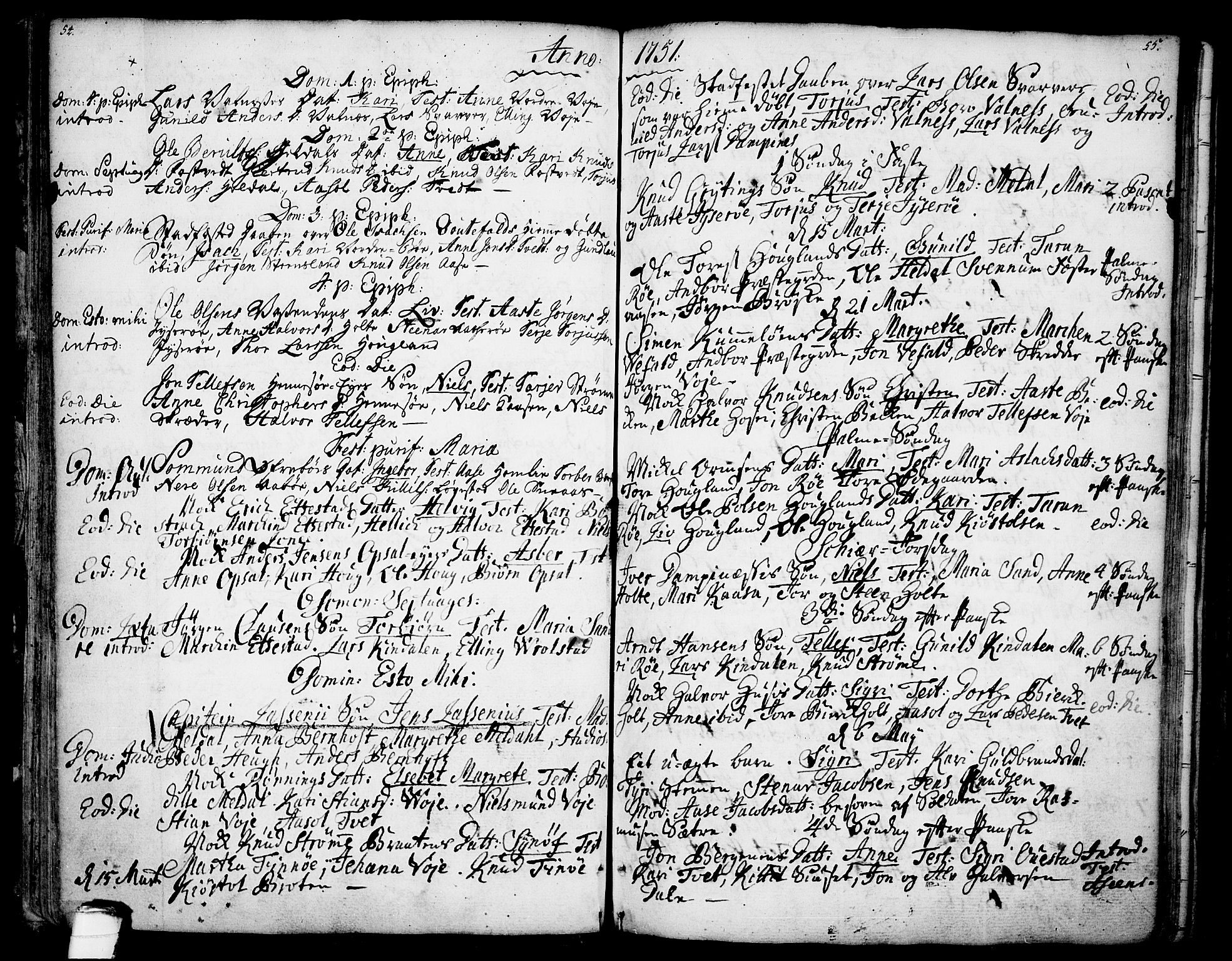 Drangedal kirkebøker, AV/SAKO-A-258/F/Fa/L0001: Ministerialbok nr. 1, 1697-1767, s. 54-55