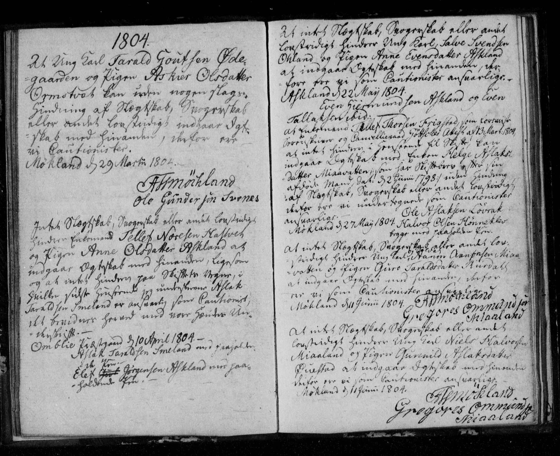 Åmli sokneprestkontor, AV/SAK-1111-0050/F/Fe/L0002: Forlovererklæringer nr. A VI 41, 1799-1813