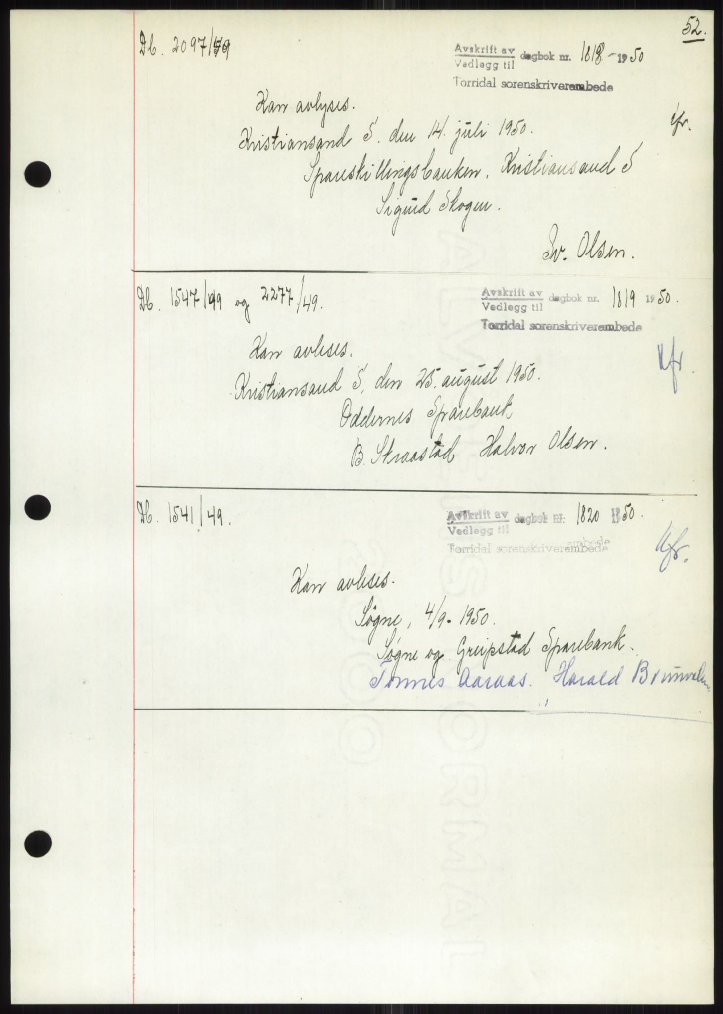 Torridal sorenskriveri, AV/SAK-1221-0012/G/Gb/Gbb/L0020: Pantebok nr. 63B, 1950-1950, Tingl.dato: 01.09.1950