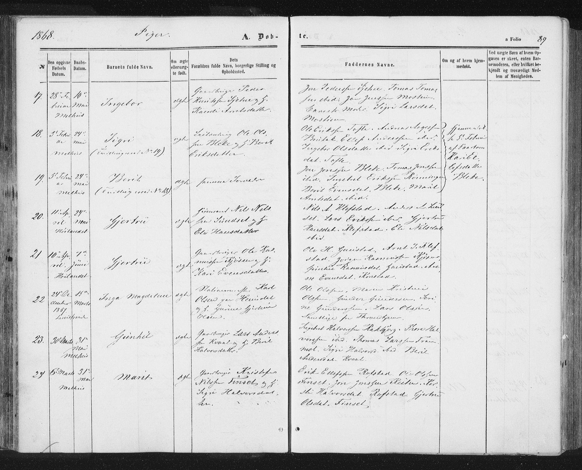 Ministerialprotokoller, klokkerbøker og fødselsregistre - Sør-Trøndelag, AV/SAT-A-1456/691/L1077: Ministerialbok nr. 691A09, 1862-1873, s. 89