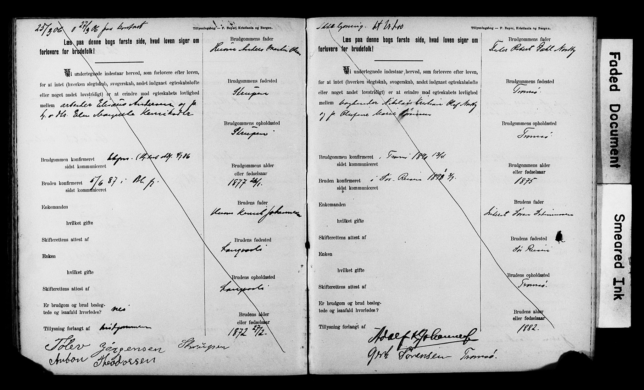 Balsfjord sokneprestembete, AV/SATØ-S-1303/H/Hd/L0031: Lysningsprotokoll nr. 31, 1897-1906