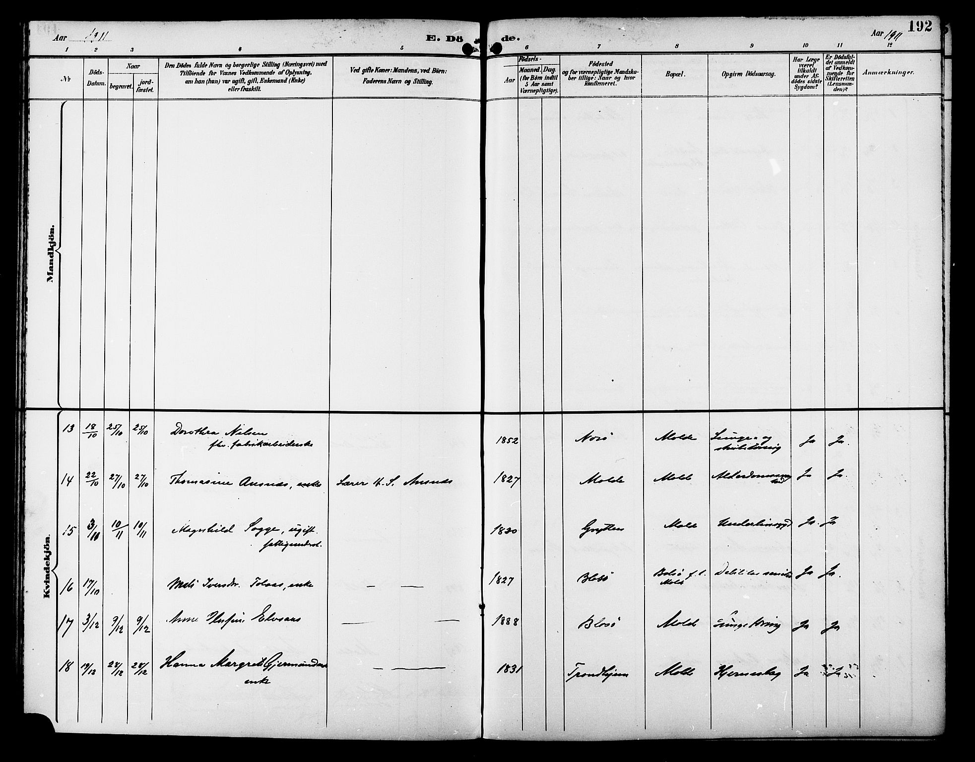 Ministerialprotokoller, klokkerbøker og fødselsregistre - Møre og Romsdal, SAT/A-1454/558/L0702: Klokkerbok nr. 558C03, 1894-1915, s. 192