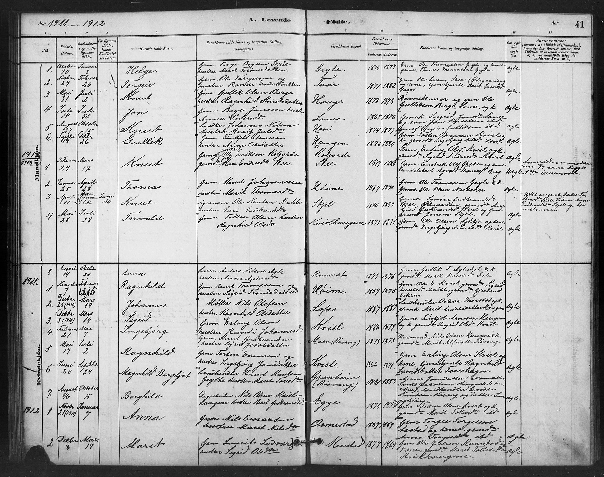 Vestre Slidre prestekontor, AV/SAH-PREST-136/H/Ha/Hab/L0006: Klokkerbok nr. 6, 1881-1915, s. 41