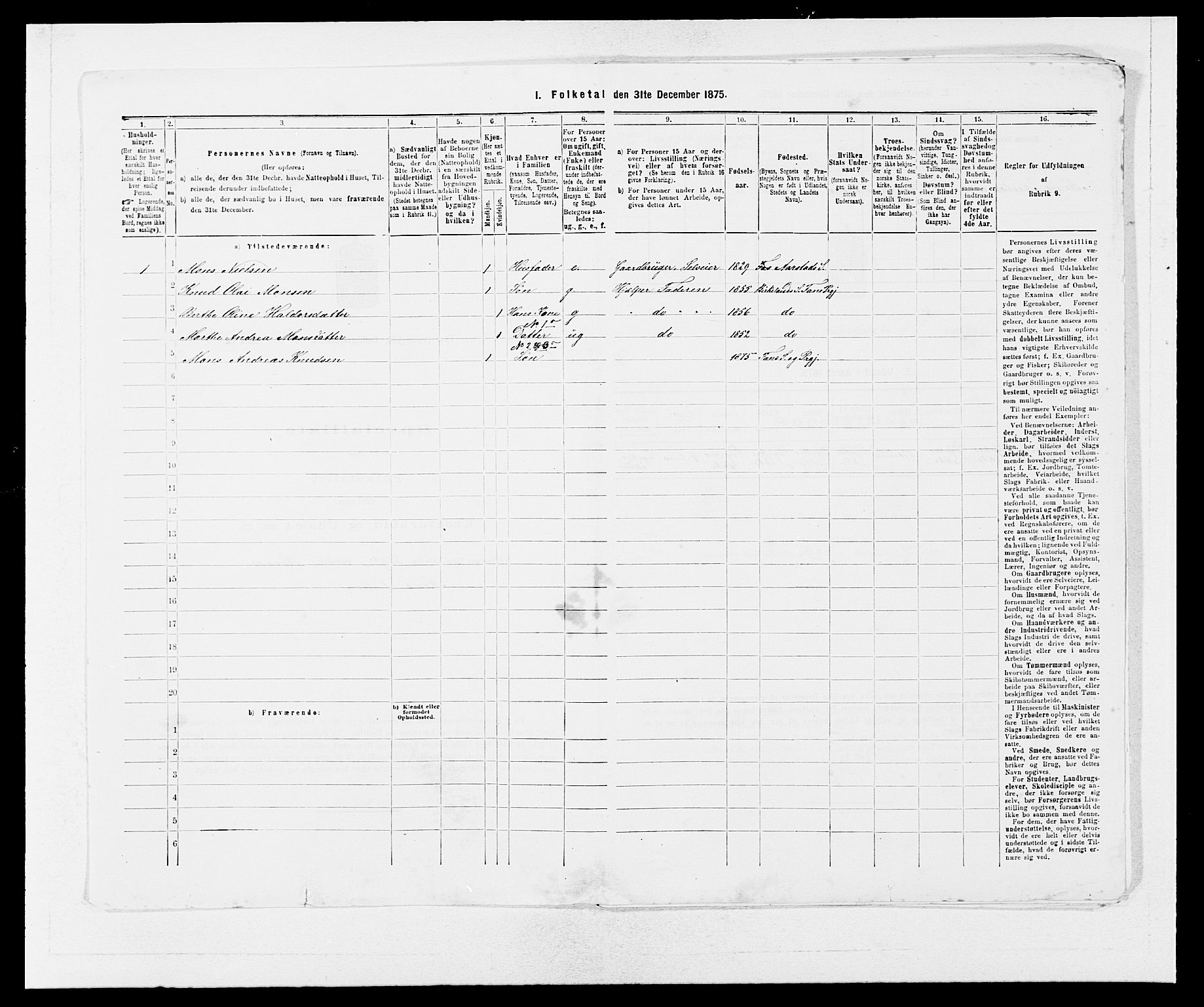 SAB, Folketelling 1875 for 1249P Fana prestegjeld, 1875, s. 419