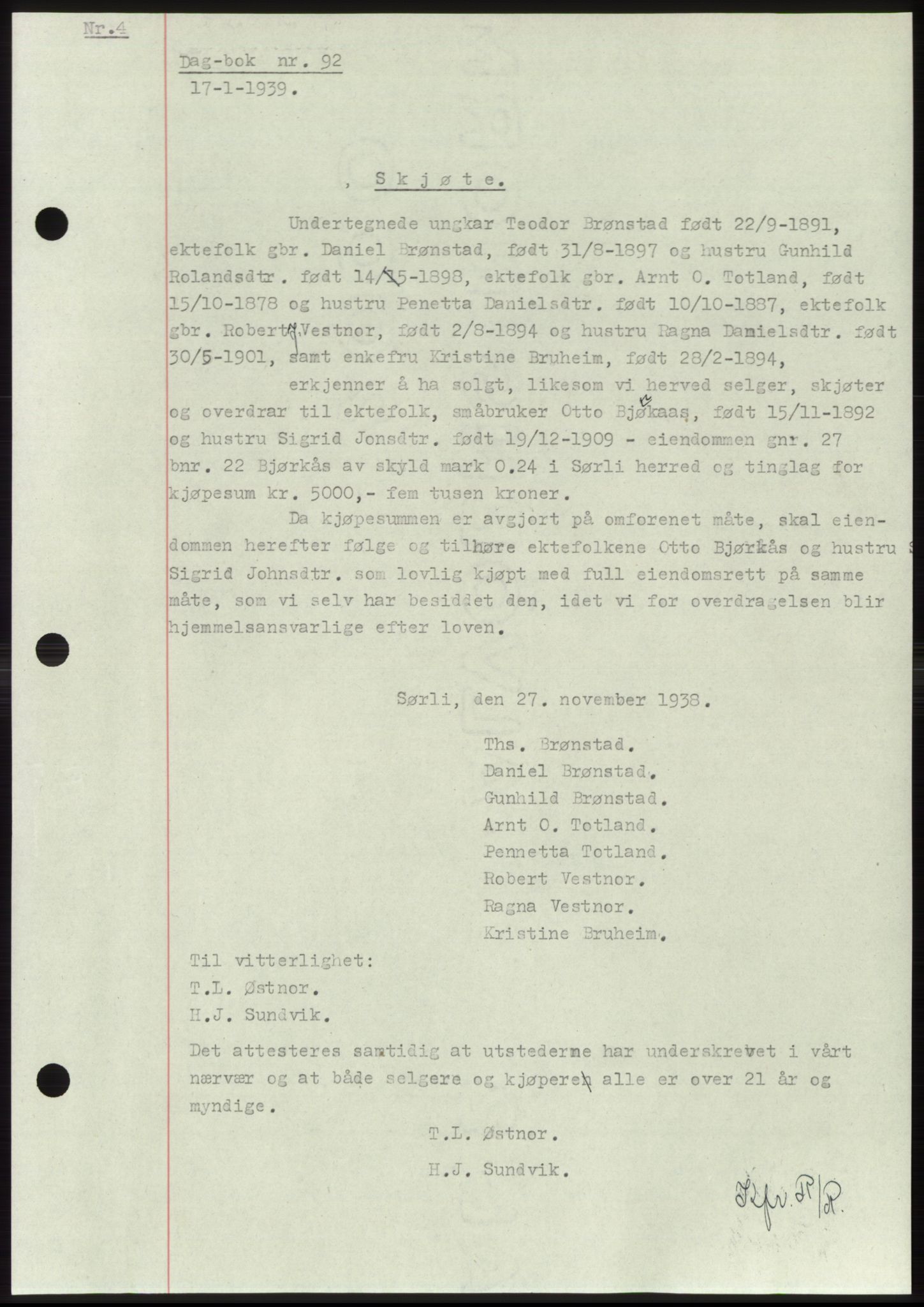 Namdal sorenskriveri, SAT/A-4133/1/2/2C: Pantebok nr. -, 1937-1939, Tingl.dato: 17.01.1939