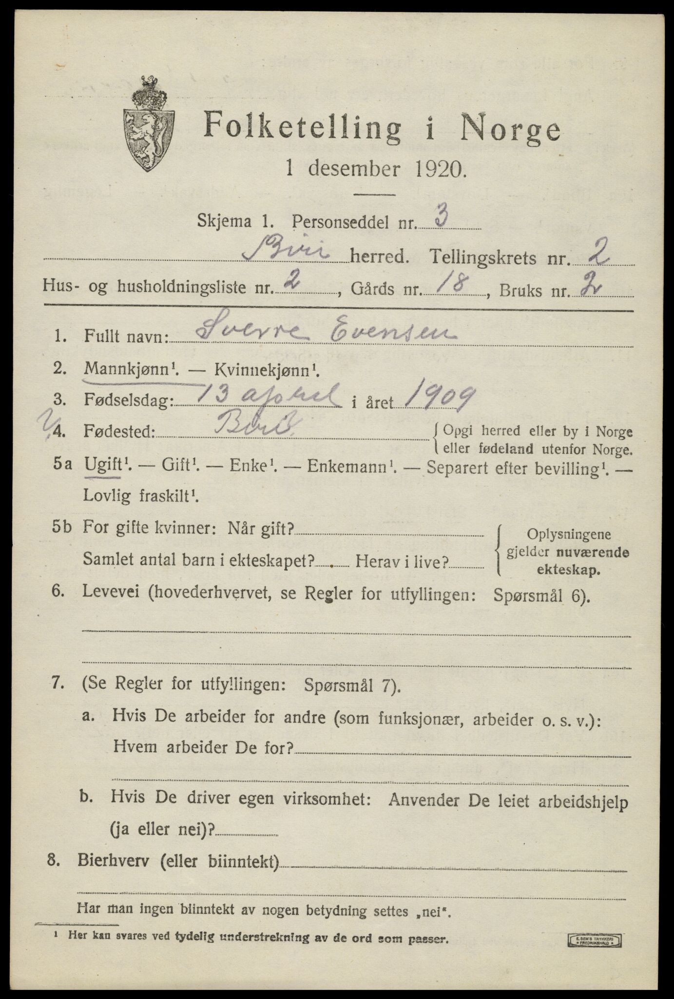 SAH, Folketelling 1920 for 0525 Biri herred, 1920, s. 2045