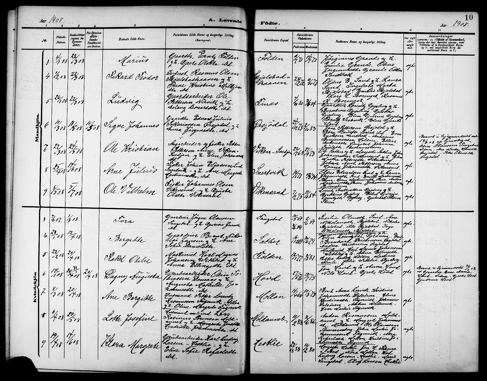 Ministerialprotokoller, klokkerbøker og fødselsregistre - Nord-Trøndelag, AV/SAT-A-1458/744/L0424: Klokkerbok nr. 744C03, 1906-1923, s. 10