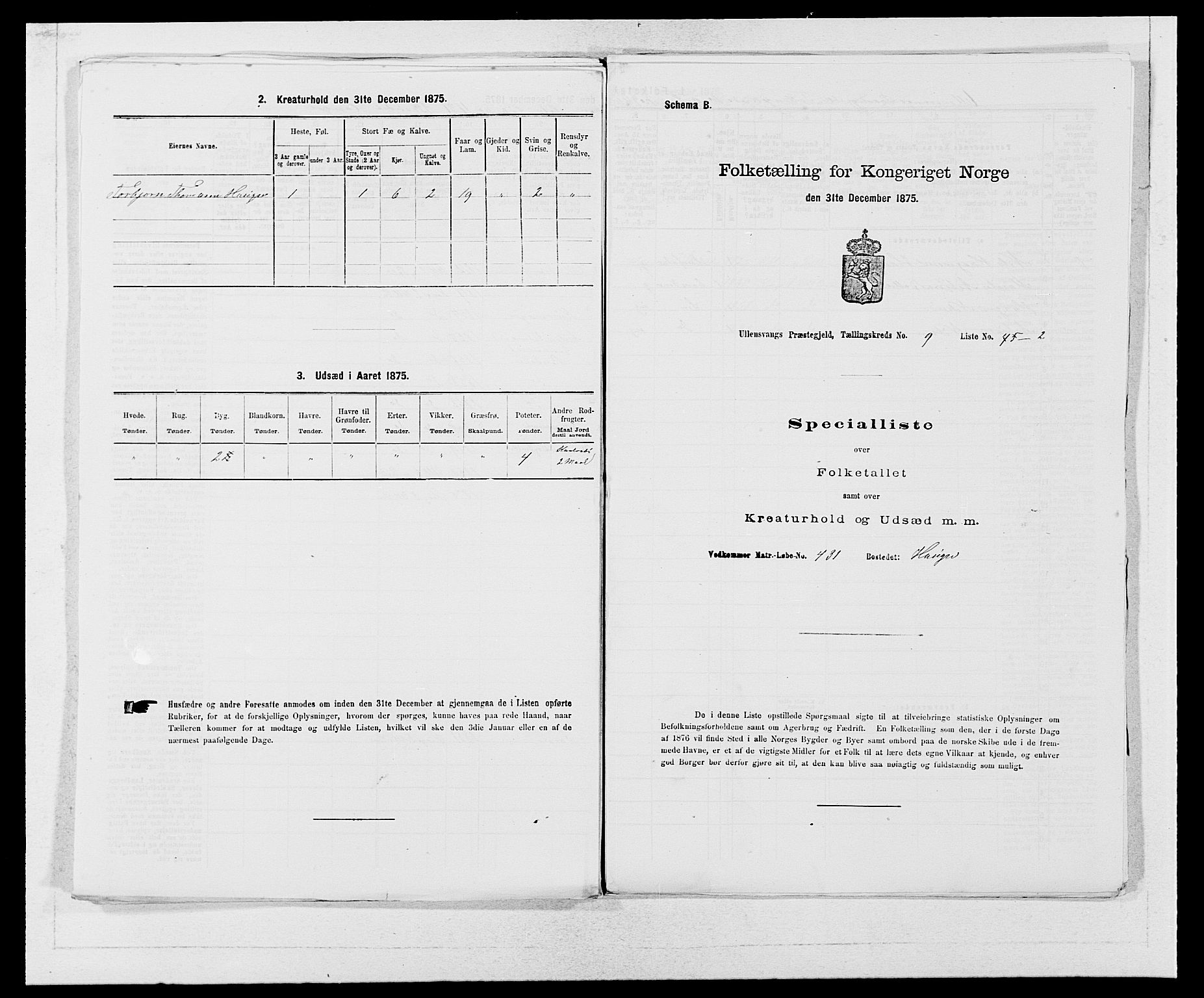 SAB, Folketelling 1875 for 1230P Ullensvang prestegjeld, 1875, s. 937