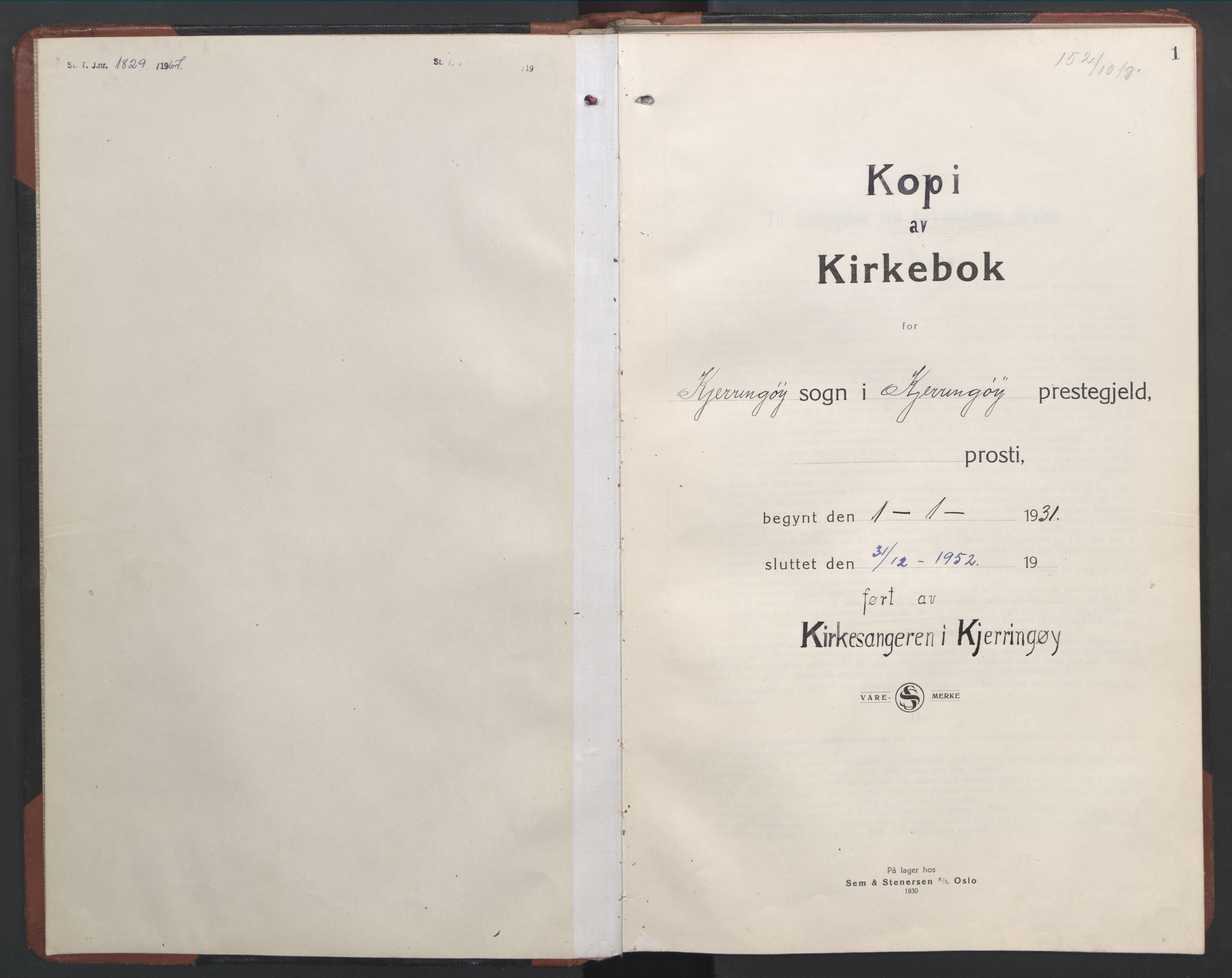 Ministerialprotokoller, klokkerbøker og fødselsregistre - Nordland, SAT/A-1459/803/L0078: Klokkerbok nr. 803C05, 1931-1952, s. 1
