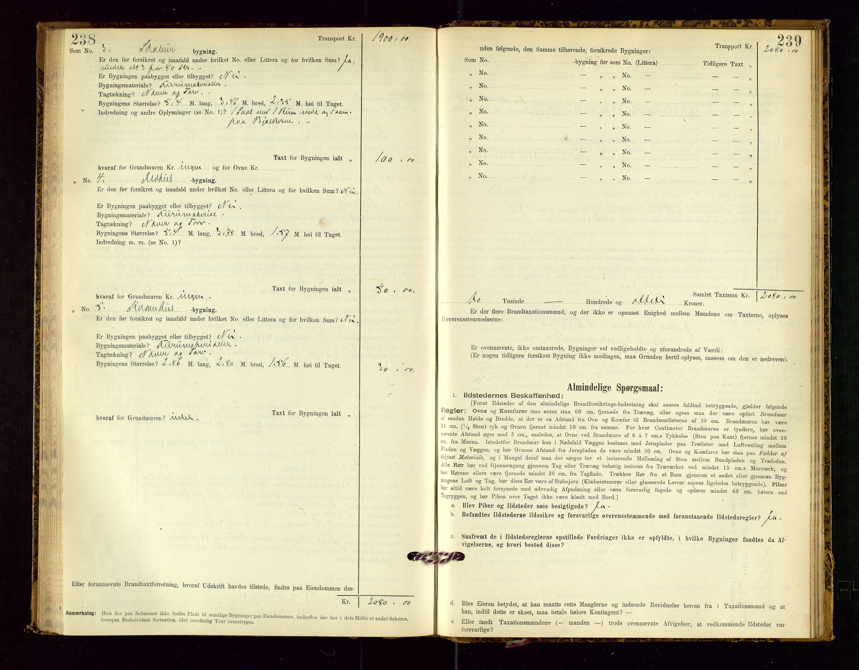 Suldal lensmannskontor, SAST/A-100419/Gob/L0001: "Brandtaxationsprotokol", 1894-1923, s. 238-239