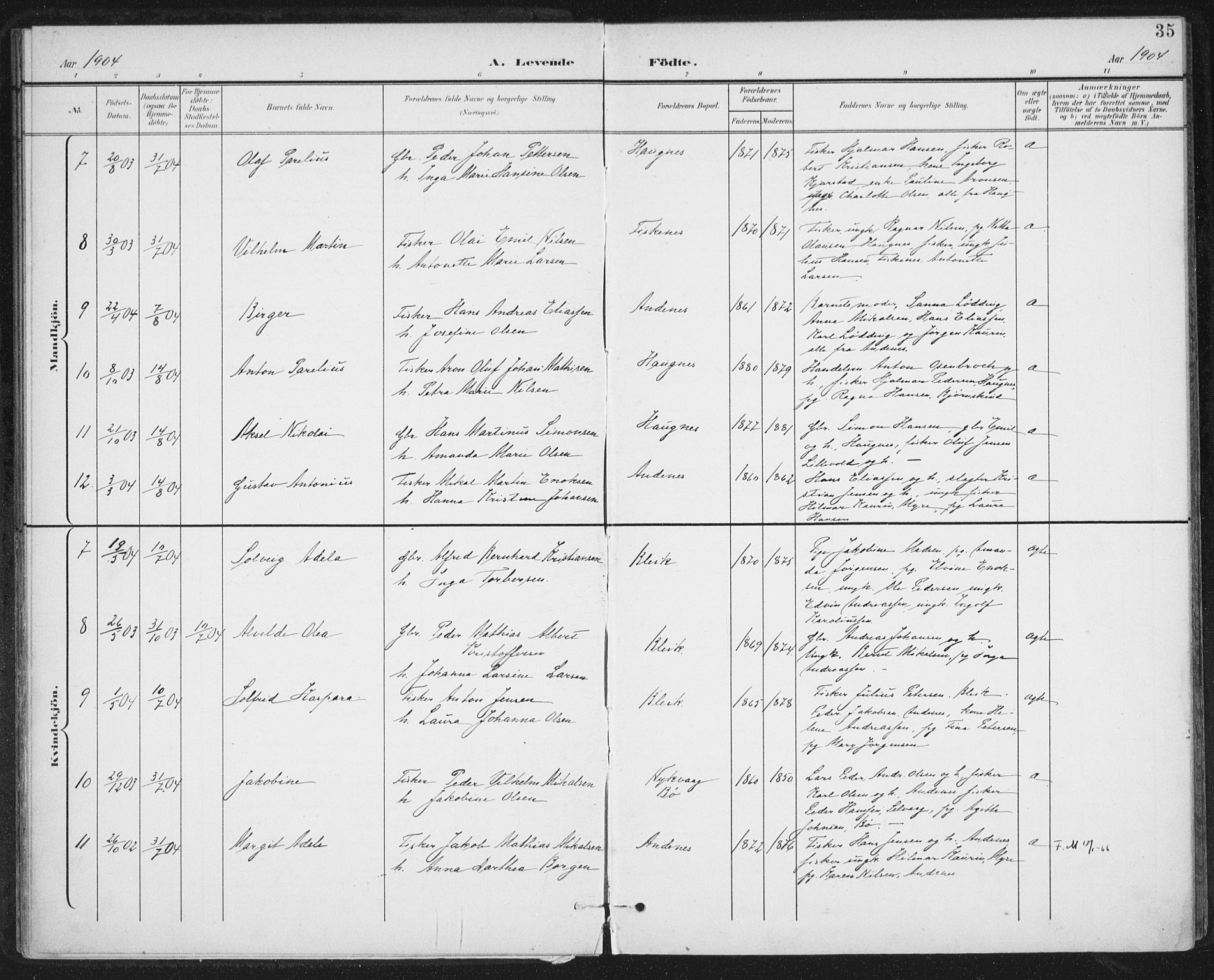 Ministerialprotokoller, klokkerbøker og fødselsregistre - Nordland, SAT/A-1459/899/L1437: Ministerialbok nr. 899A05, 1897-1908, s. 35