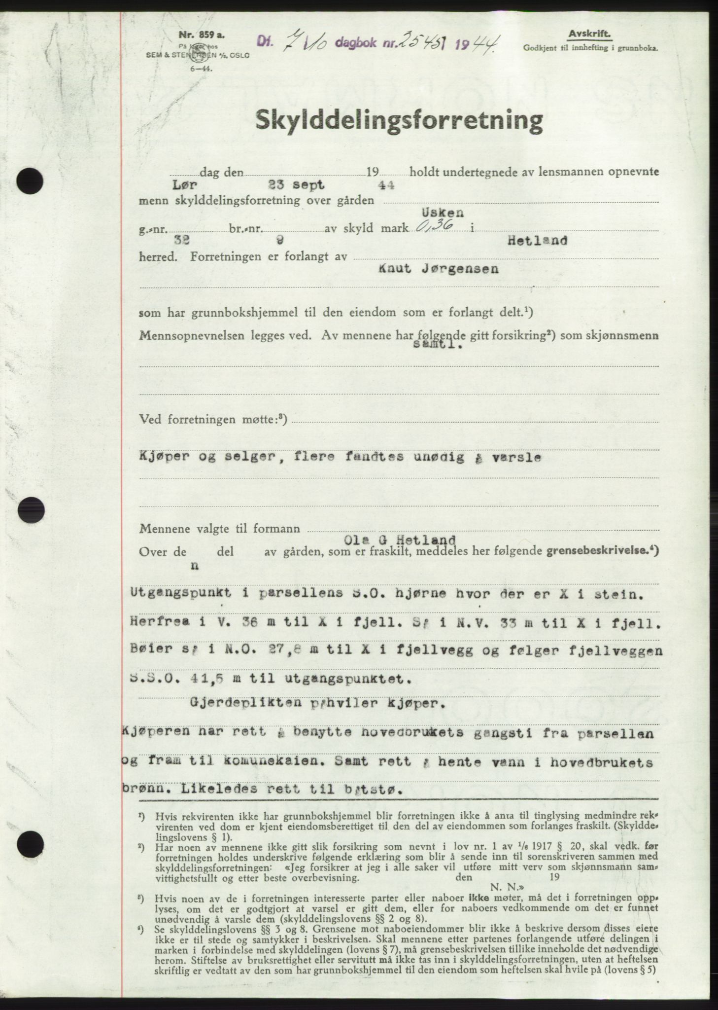 Jæren sorenskriveri, SAST/A-100310/03/G/Gba/L0087: Pantebok, 1944-1945, Dagboknr: 2545/1944