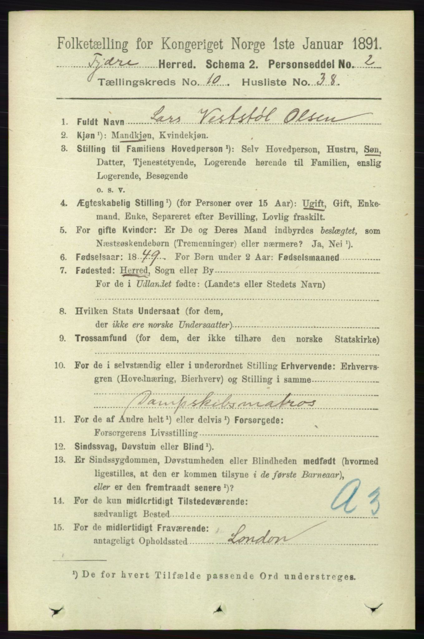 RA, Folketelling 1891 for 0923 Fjære herred, 1891, s. 5240