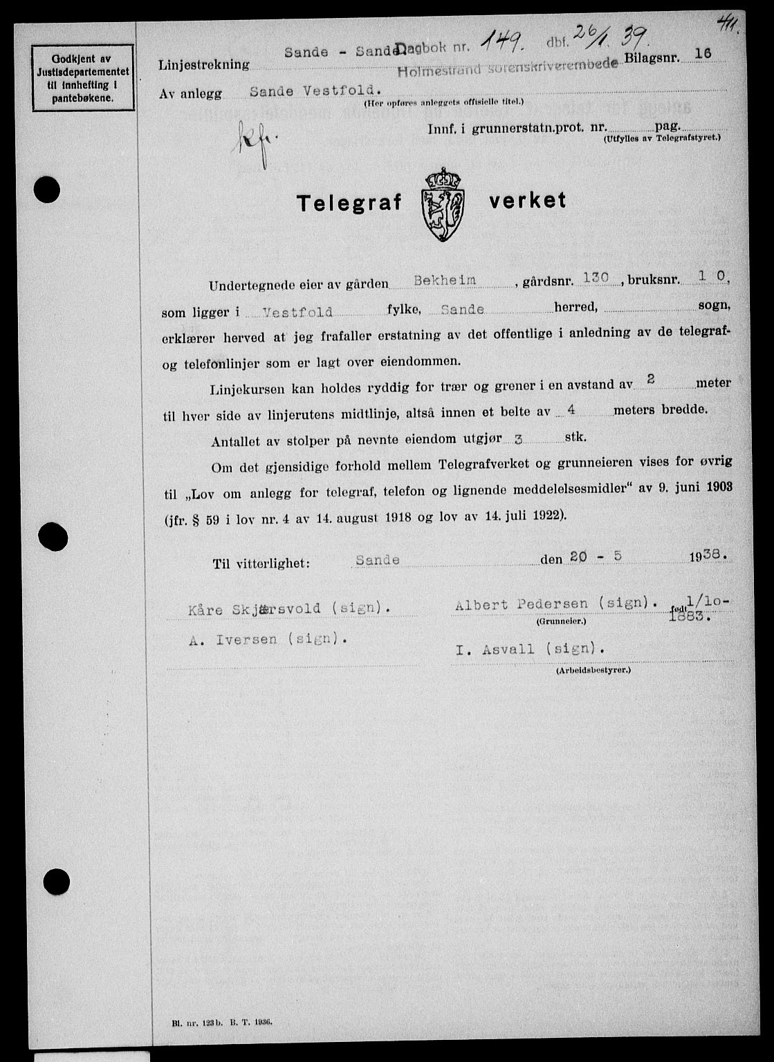 Holmestrand sorenskriveri, SAKO/A-67/G/Ga/Gaa/L0050: Pantebok nr. A-50, 1938-1939, Dagboknr: 149/1939