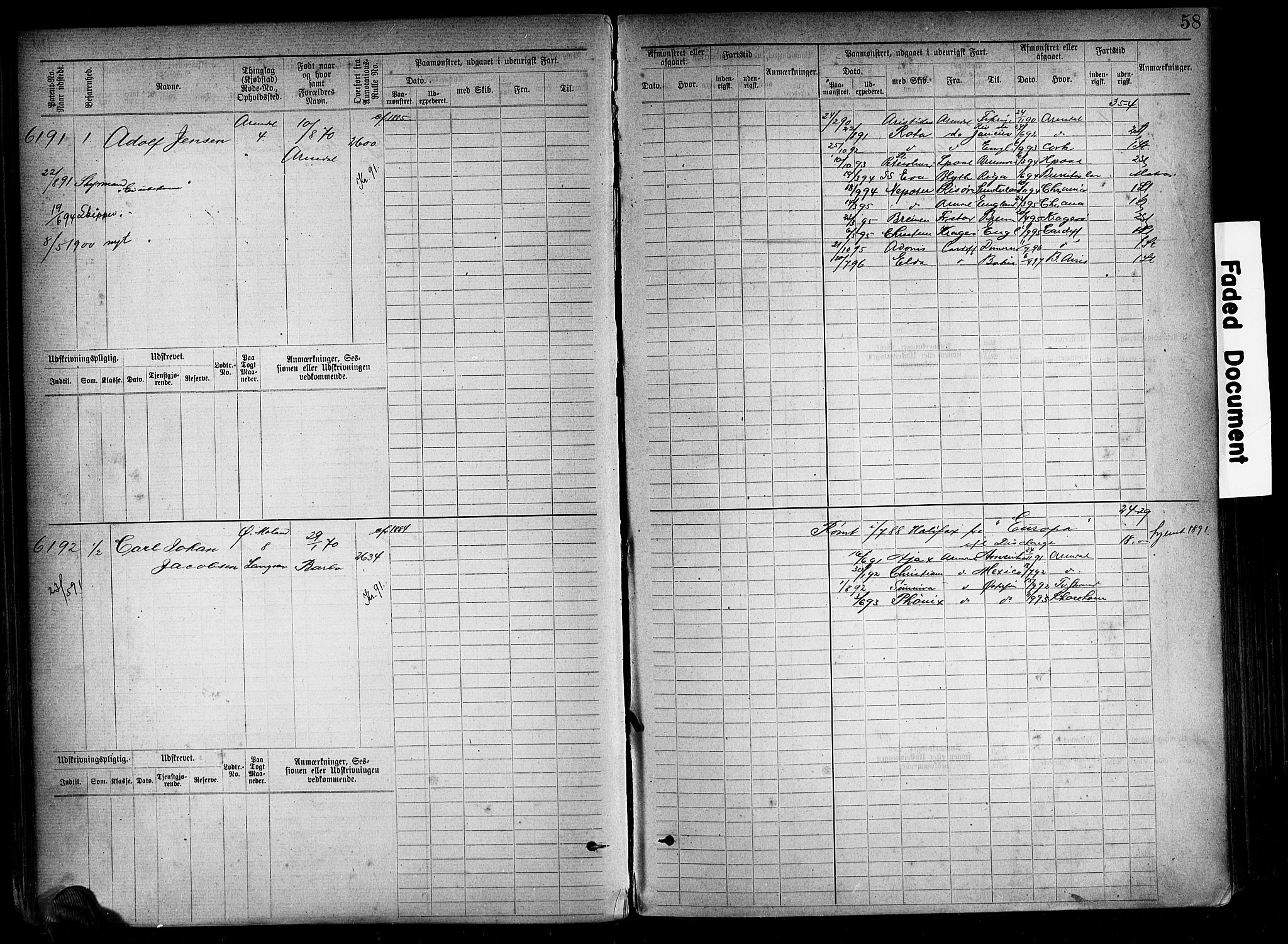 Arendal mønstringskrets, SAK/2031-0012/F/Fb/L0018: Hovedrulle A nr 6077-6849, S-16, 1892-1894, s. 58