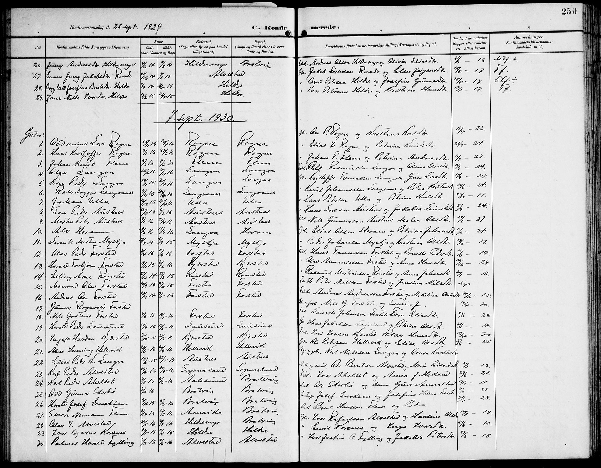 Ministerialprotokoller, klokkerbøker og fødselsregistre - Møre og Romsdal, AV/SAT-A-1454/536/L0511: Klokkerbok nr. 536C06, 1899-1944, s. 250