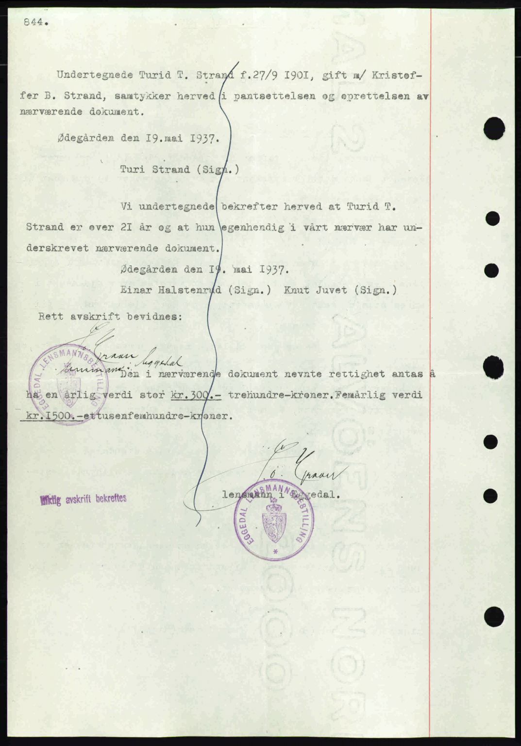 Eiker, Modum og Sigdal sorenskriveri, SAKO/A-123/G/Ga/Gab/L0035: Pantebok nr. A5, 1937-1937, Dagboknr: 1440/1937