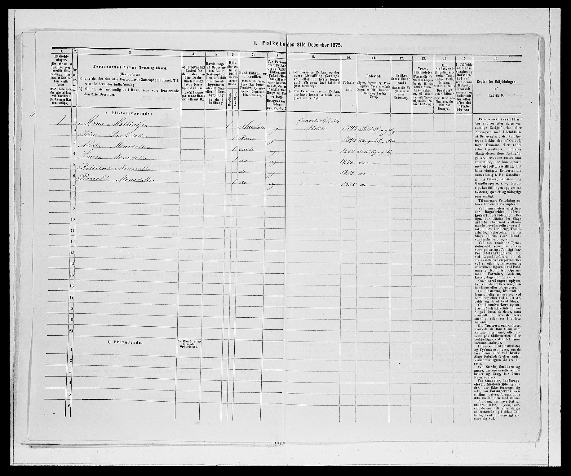 SAB, Folketelling 1875 for 1441P Selje prestegjeld, 1875, s. 931