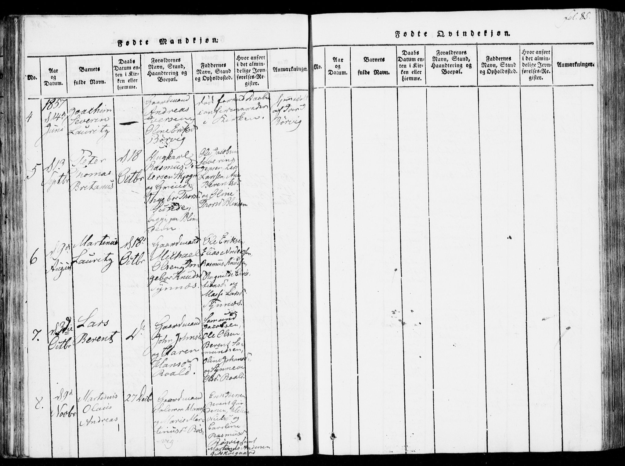 Ministerialprotokoller, klokkerbøker og fødselsregistre - Møre og Romsdal, AV/SAT-A-1454/537/L0517: Ministerialbok nr. 537A01, 1818-1862, s. 85