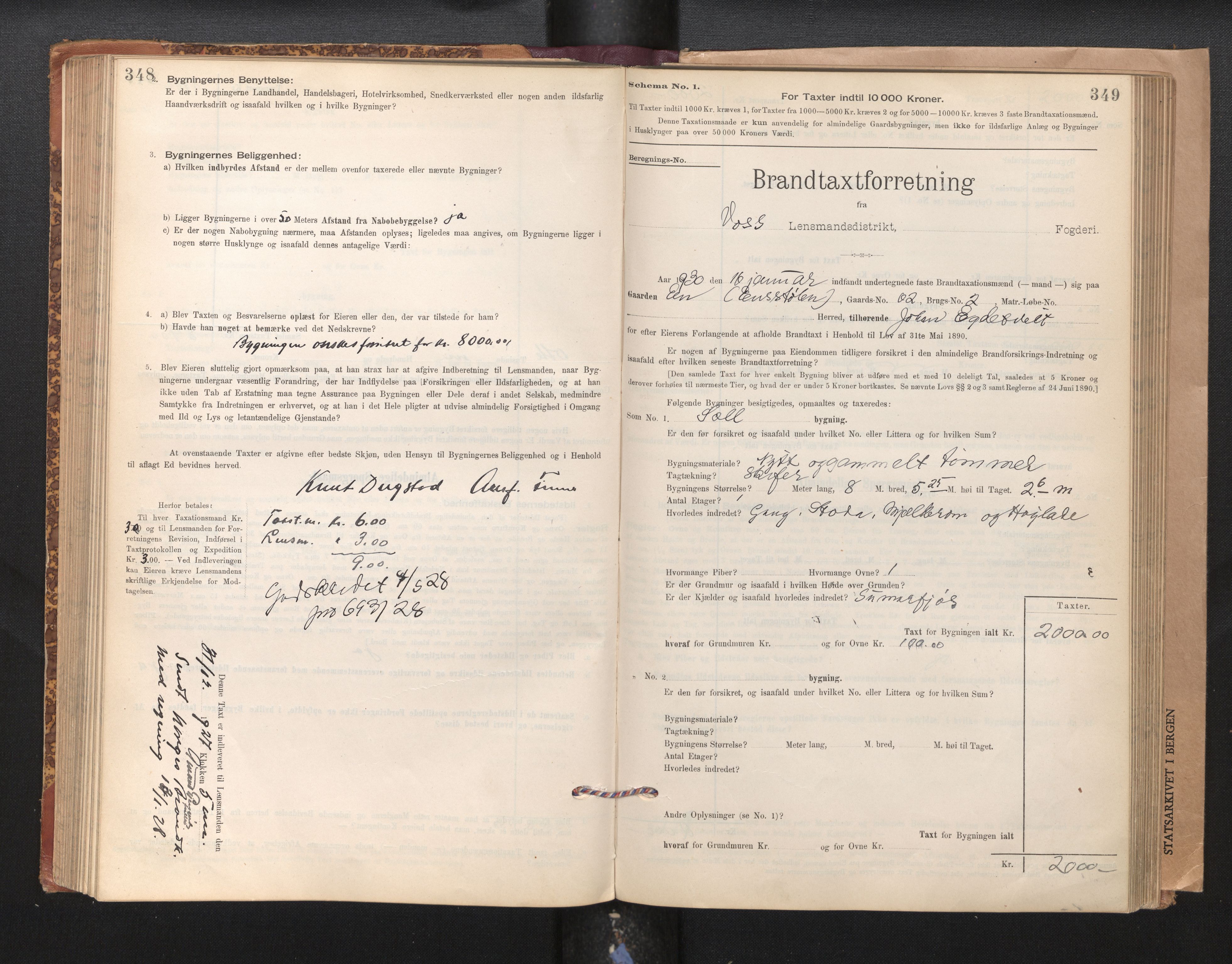 Lensmannen i Voss, SAB/A-35801/0012/L0008: Branntakstprotokoll, skjematakst, 1895-1945, s. 348-349