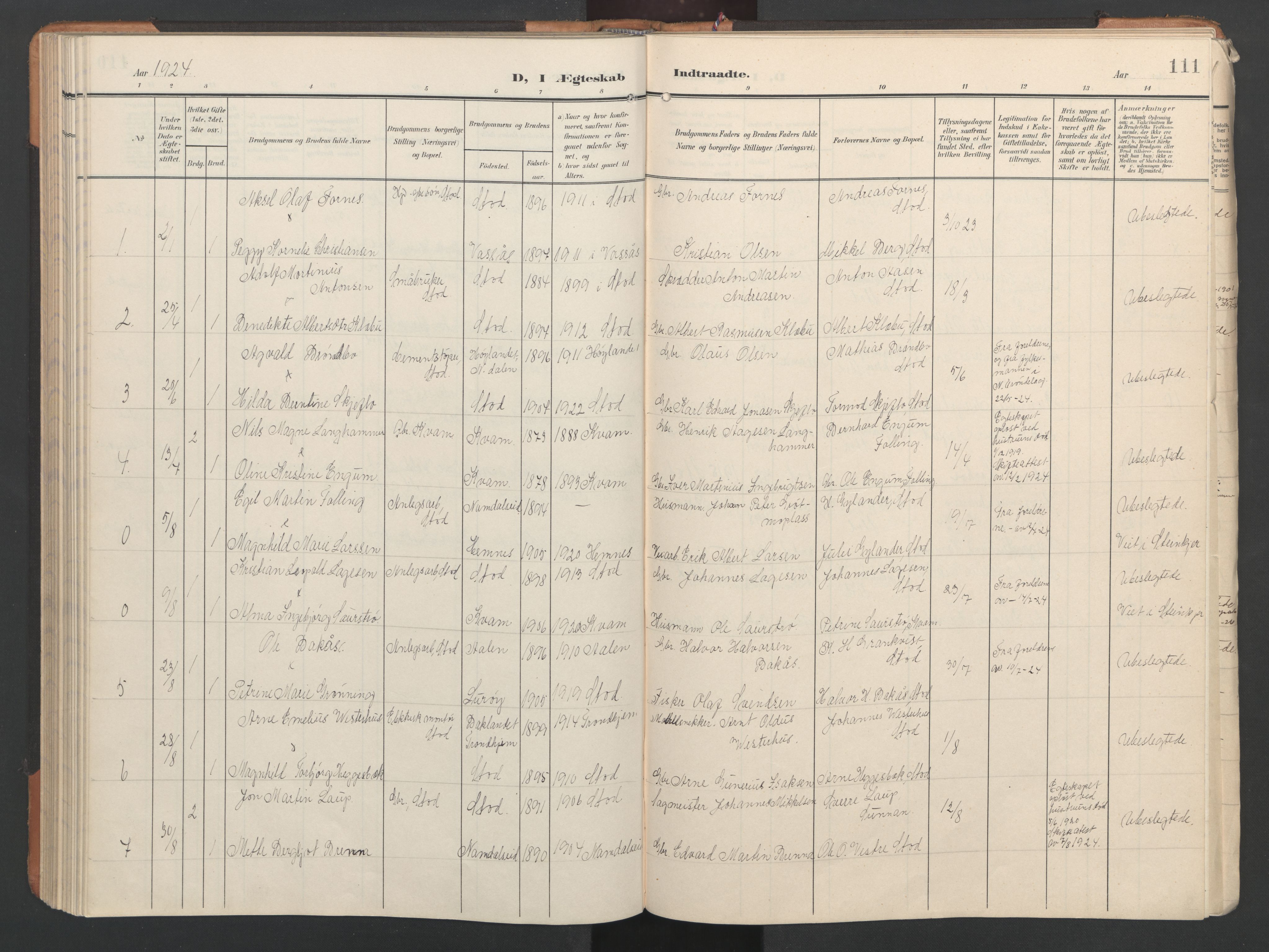 Ministerialprotokoller, klokkerbøker og fødselsregistre - Nord-Trøndelag, AV/SAT-A-1458/746/L0455: Klokkerbok nr. 746C01, 1908-1933, s. 111