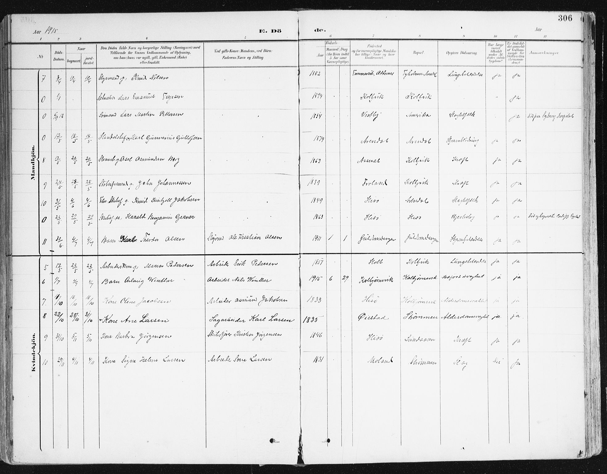 Hisøy sokneprestkontor, AV/SAK-1111-0020/F/Fa/L0004: Ministerialbok nr. A 4, 1895-1917, s. 306