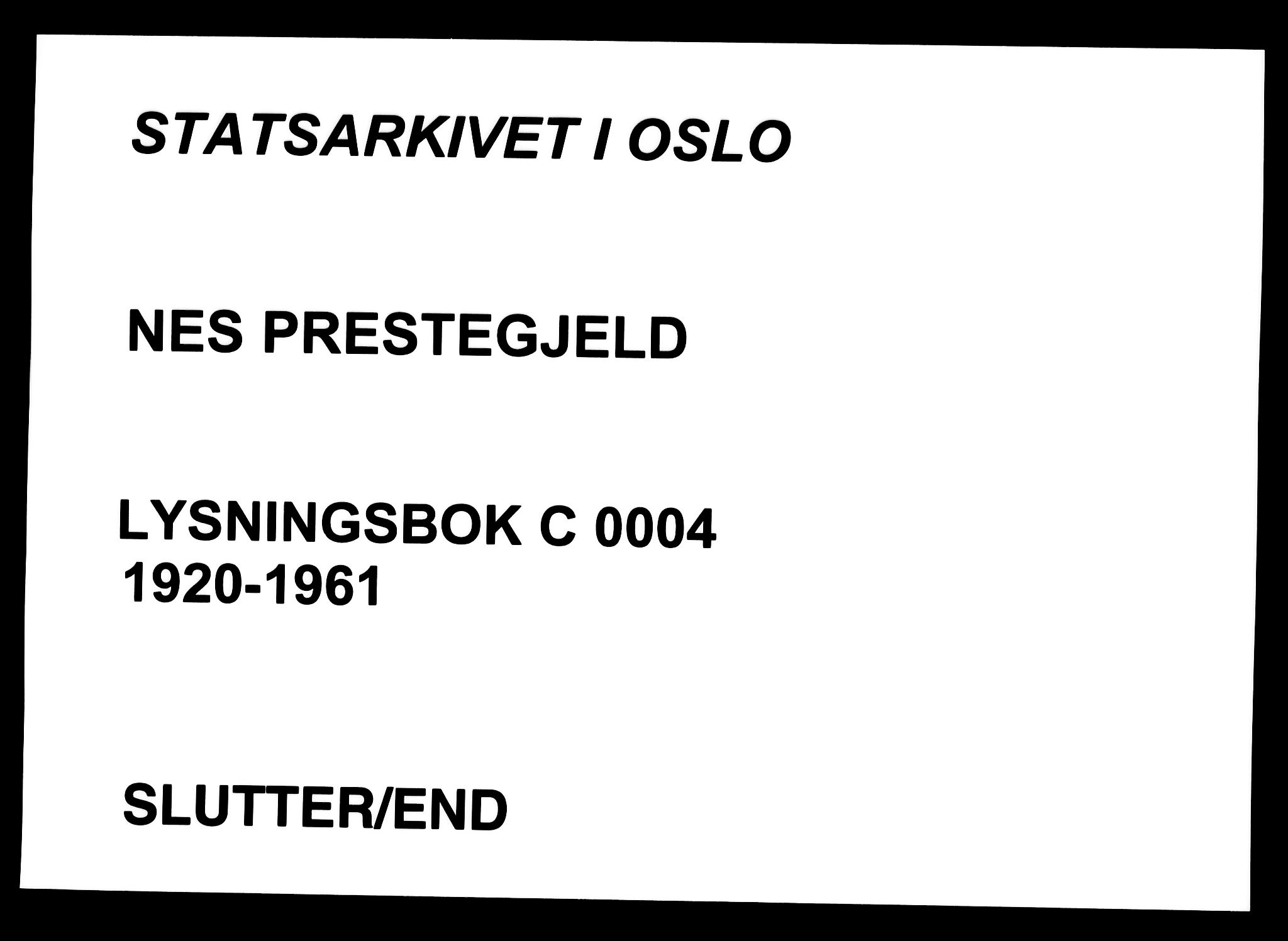 Nes prestekontor Kirkebøker, AV/SAO-A-10410/H/L0004: Lysningsprotokoll nr. 4, 1920-1961