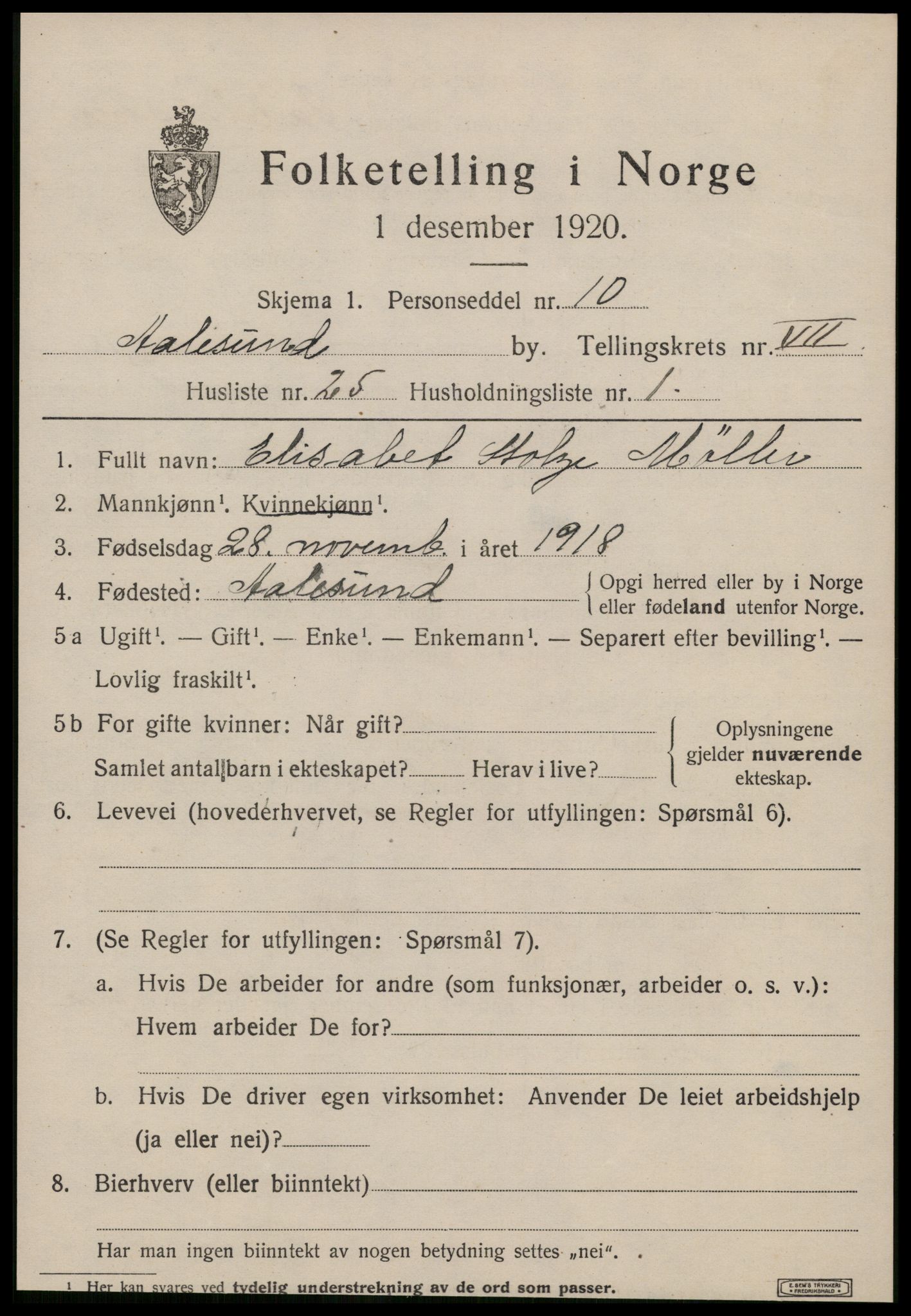 SAT, Folketelling 1920 for 1501 Ålesund kjøpstad, 1920, s. 20018