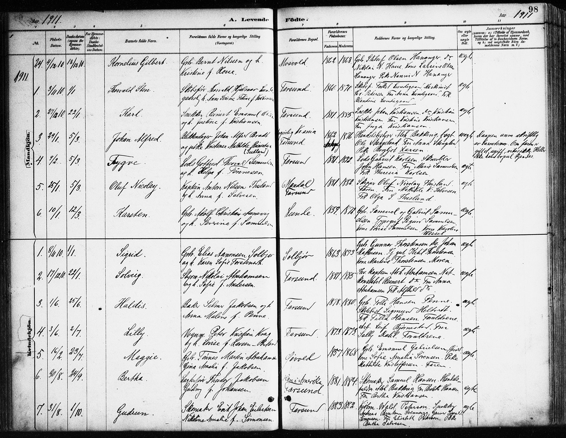 Farsund sokneprestkontor, AV/SAK-1111-0009/F/Fa/L0006: Ministerialbok nr. A 6, 1887-1920, s. 98