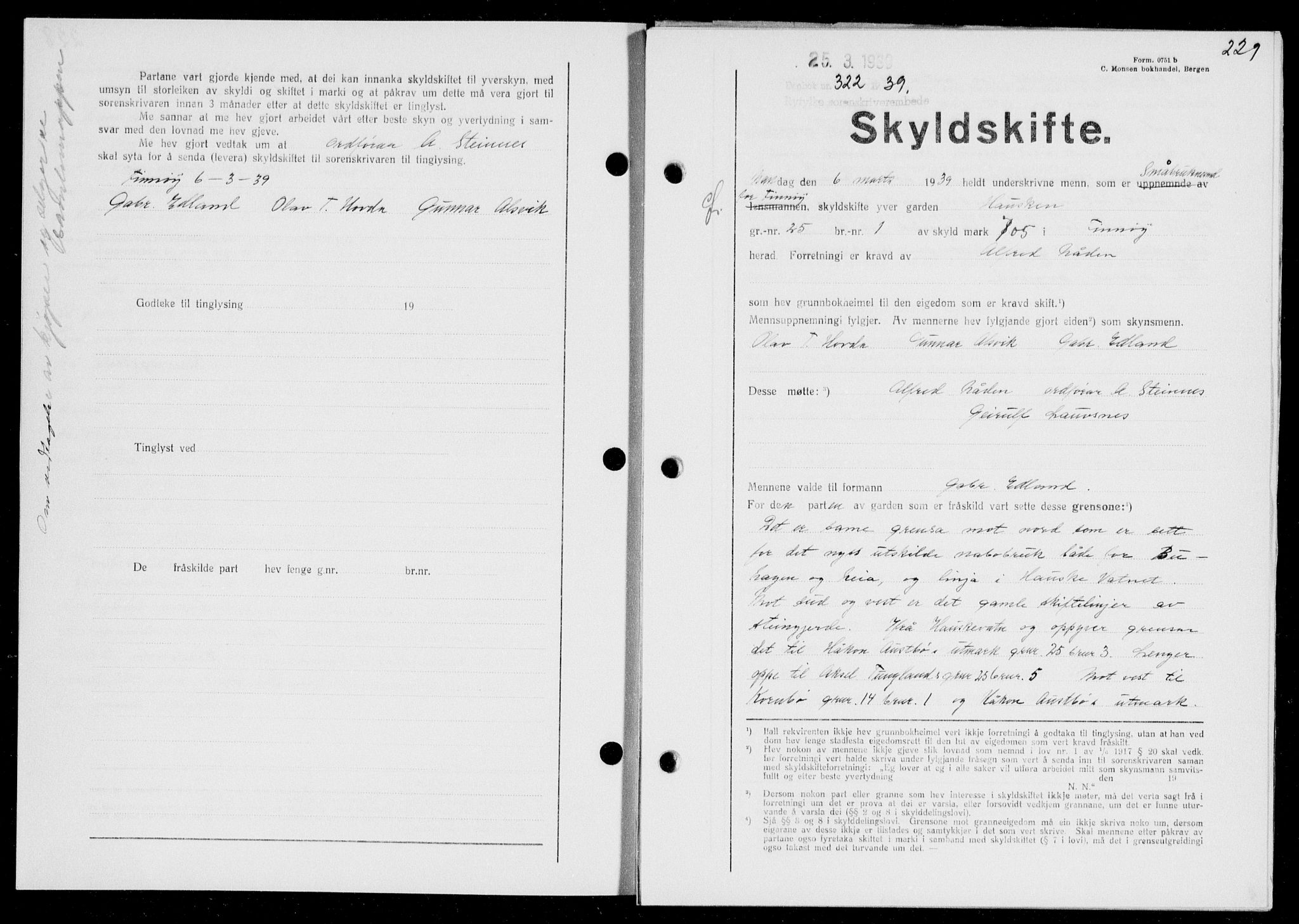 Ryfylke tingrett, SAST/A-100055/001/II/IIB/L0079: Pantebok nr. 58, 1939-1939, Dagboknr: 322/1939