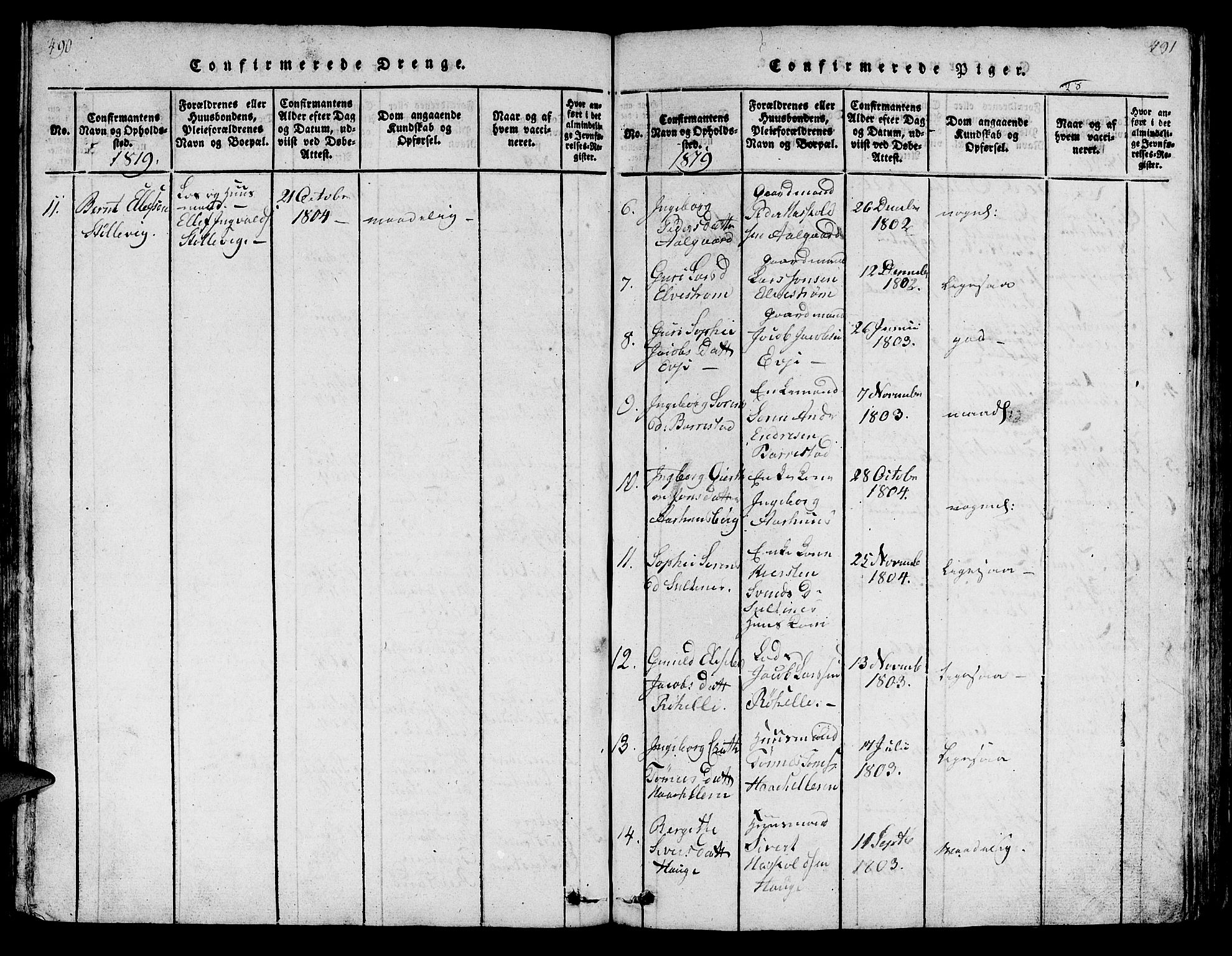 Sokndal sokneprestkontor, SAST/A-101808: Klokkerbok nr. B 1, 1815-1848, s. 490-491