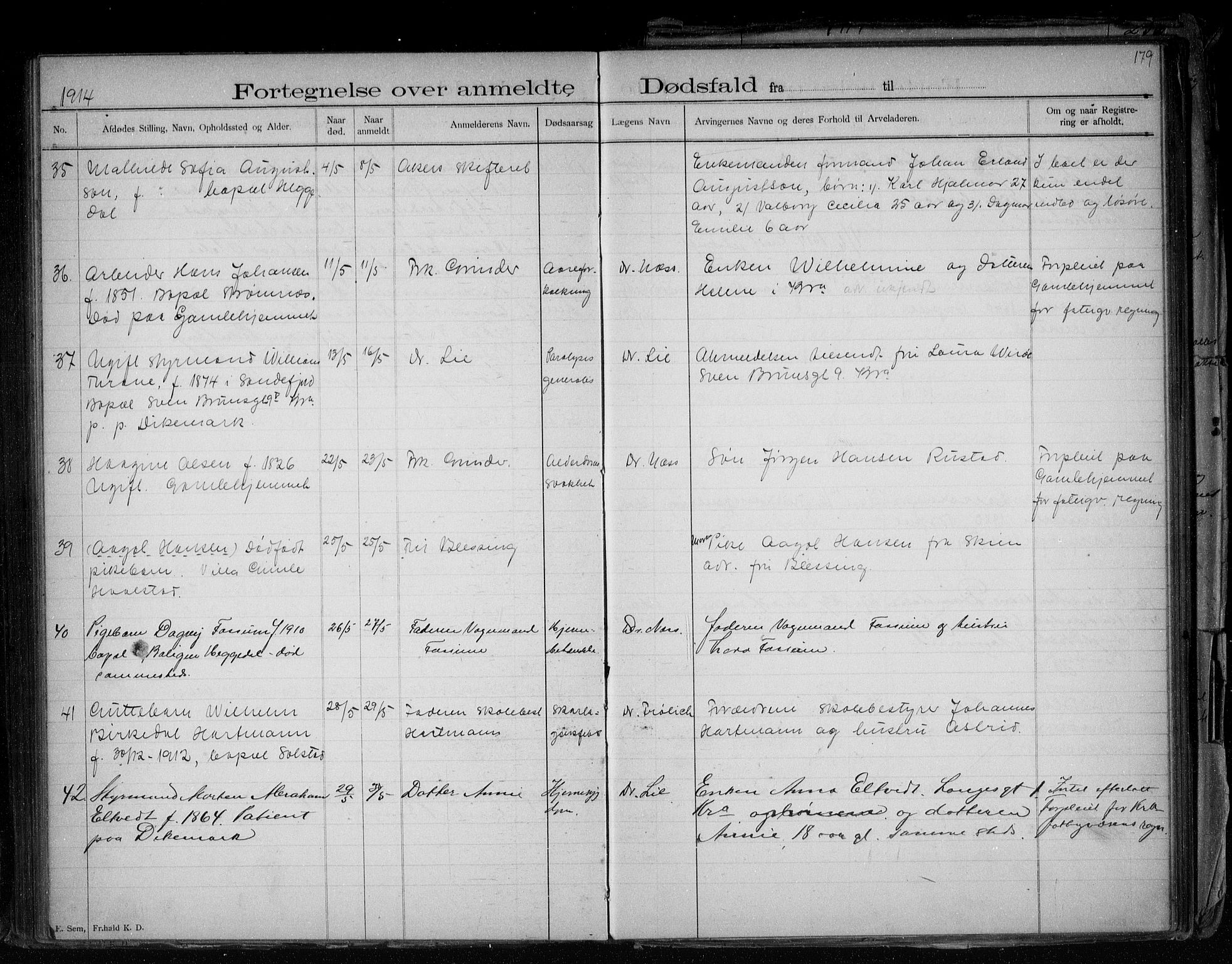 Asker lensmannskontor, AV/SAO-A-10244/H/Ha/Haa/L0001: Dødsanmeldelsesprotokoll, 1896-1920, s. 179